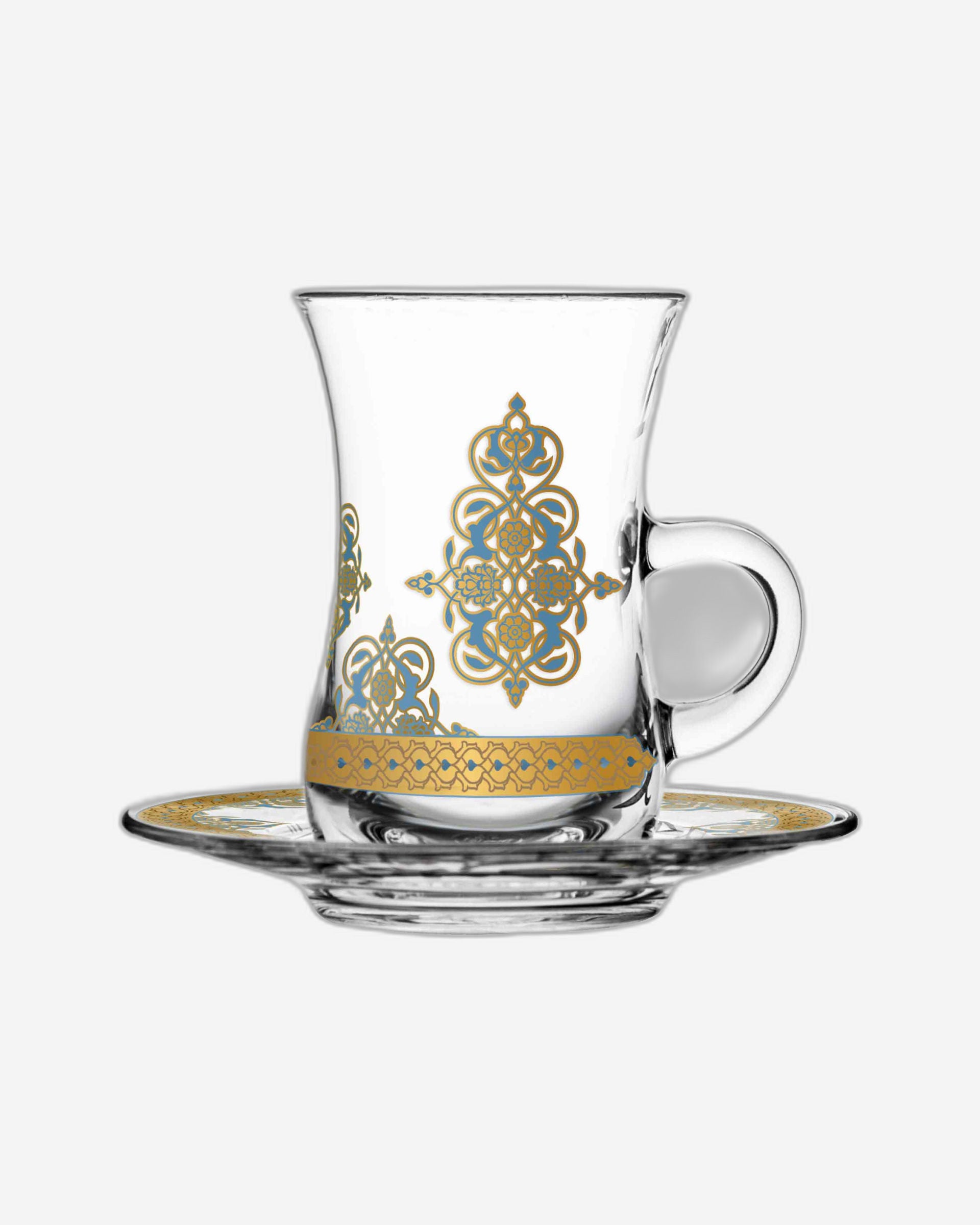 مجموعة ديملاج ريحان من 6 قطع استكانات شاي مع صحون (ذهبي)