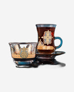 مجموعة ديملاج ريحان من 6 قطع استكانات شاي مع صحون (ذهبي)