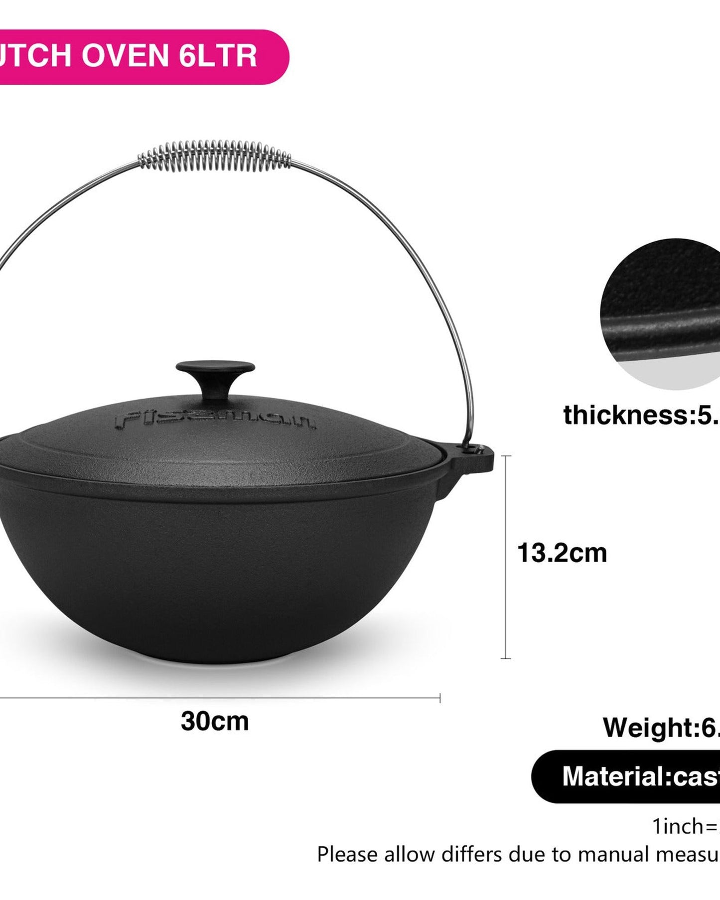 فرن هولندي من فيسمان سعة 6 لترات مع غطاء من الحديد الزهر