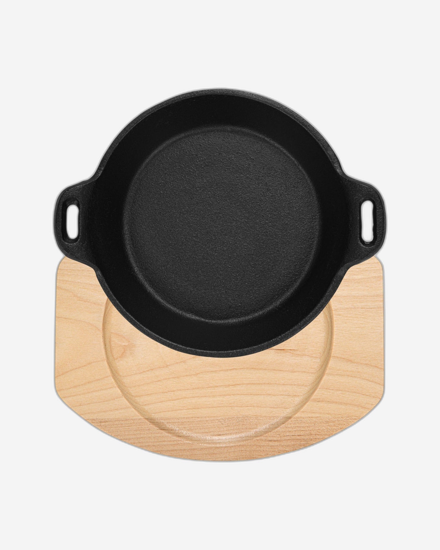 مقلاة فيسمان المصنوعة من الحديد الزهر بمقبضين جانبيين وصينية خشبية