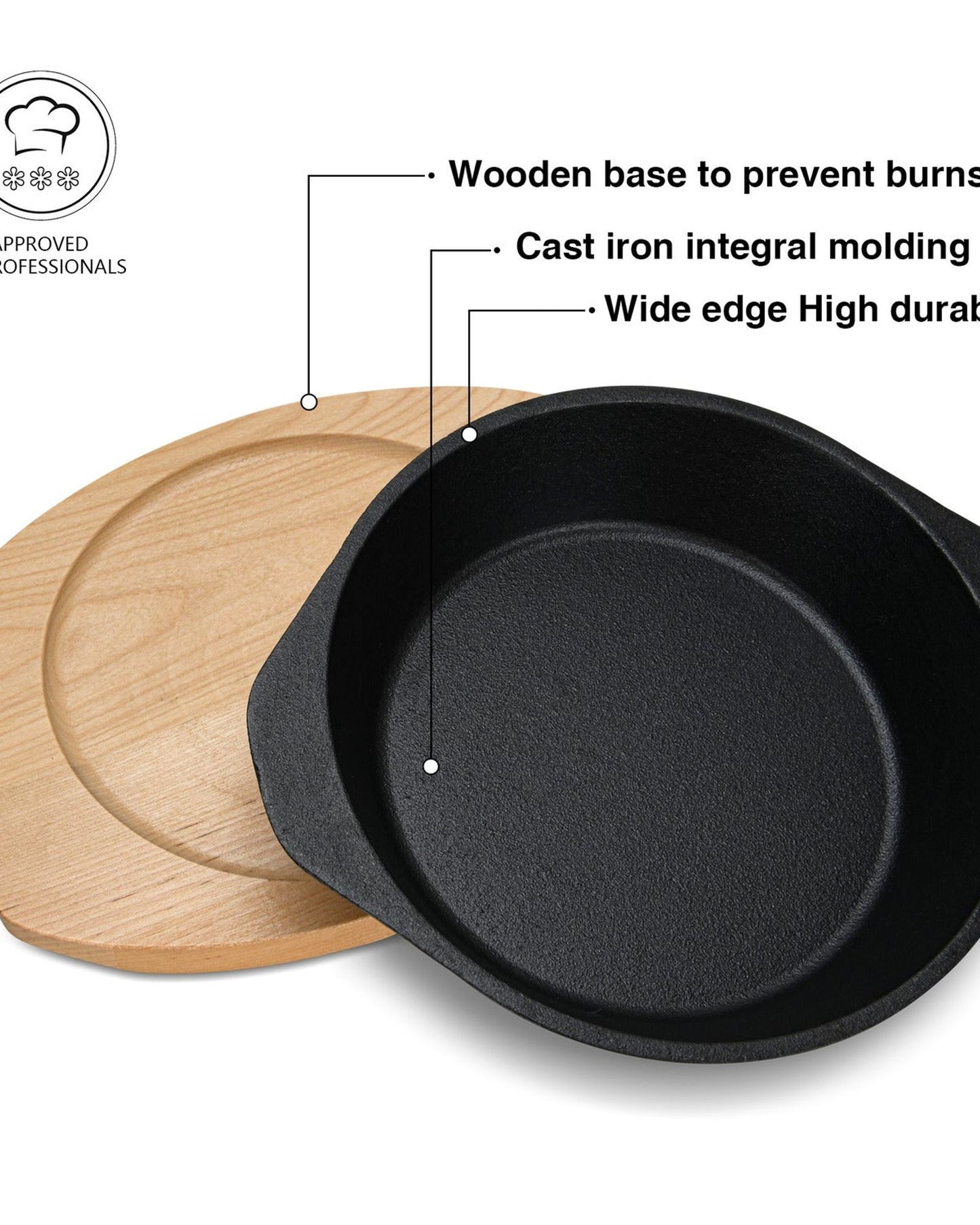 مقلاة فيسمان المصنوعة من الحديد الزهر بمقبضين جانبيين وصينية خشبية