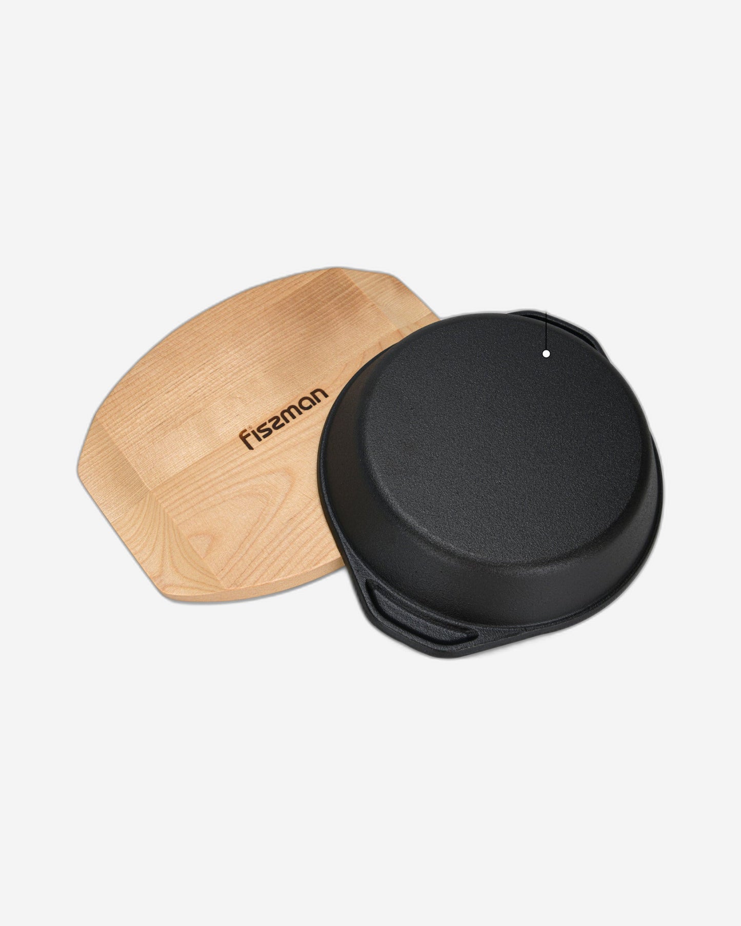 مقلاة فيسمان المصنوعة من الحديد الزهر بمقبضين جانبيين وصينية خشبية