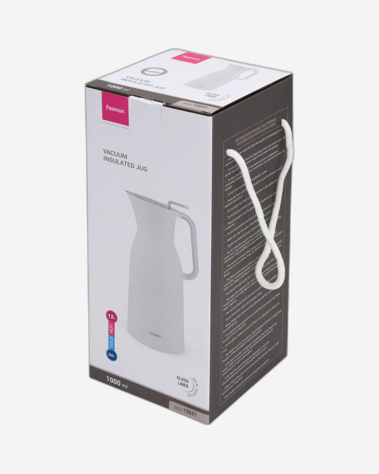 قارورة فيسمان المعزولة بالفراغ، سعة 1000 مل، بيضاء اللون مع بطانة زجاجية وردية اللون