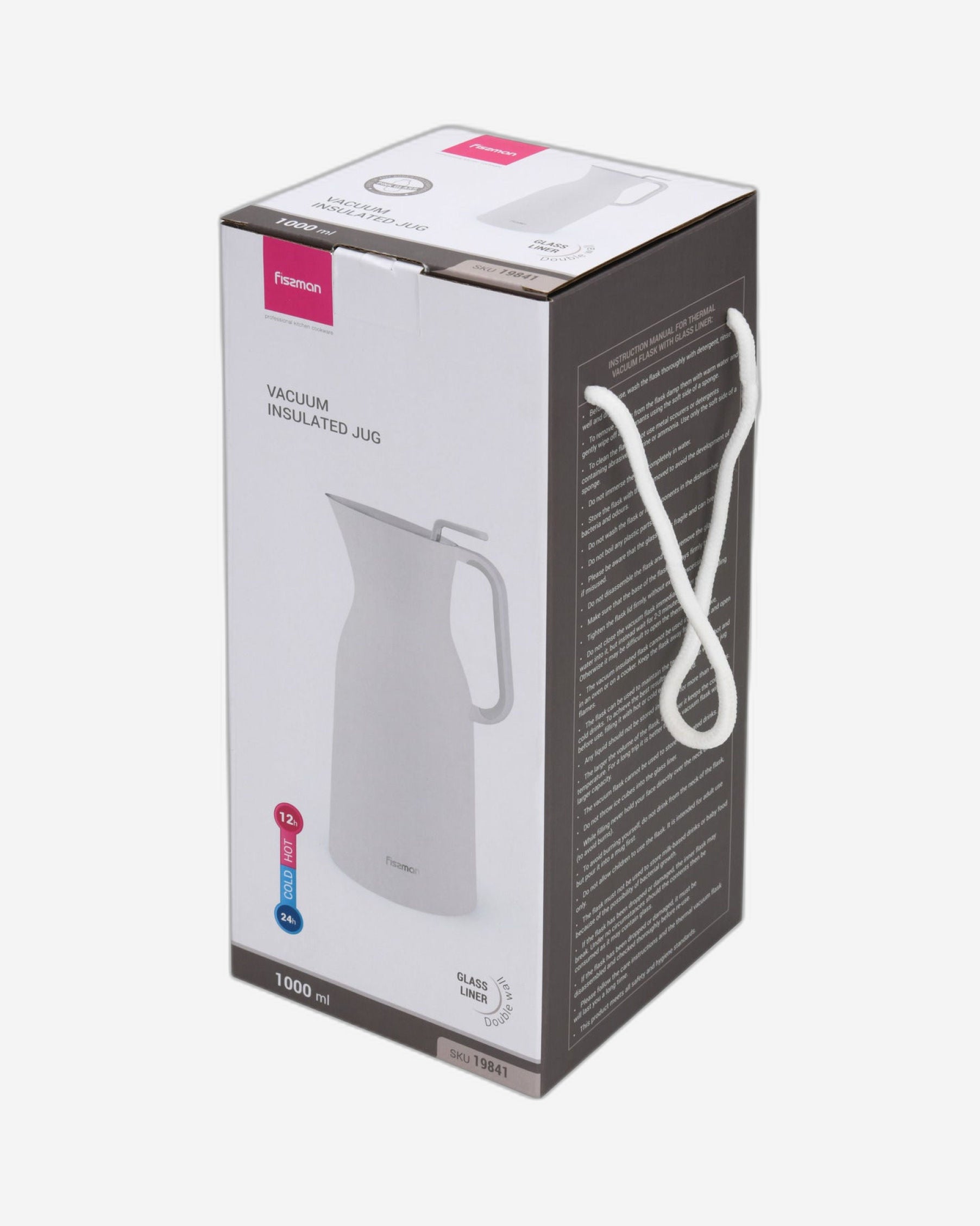 قارورة فيسمان المعزولة بالفراغ، سعة 1000 مل، بيضاء اللون مع بطانة زجاجية وردية اللون