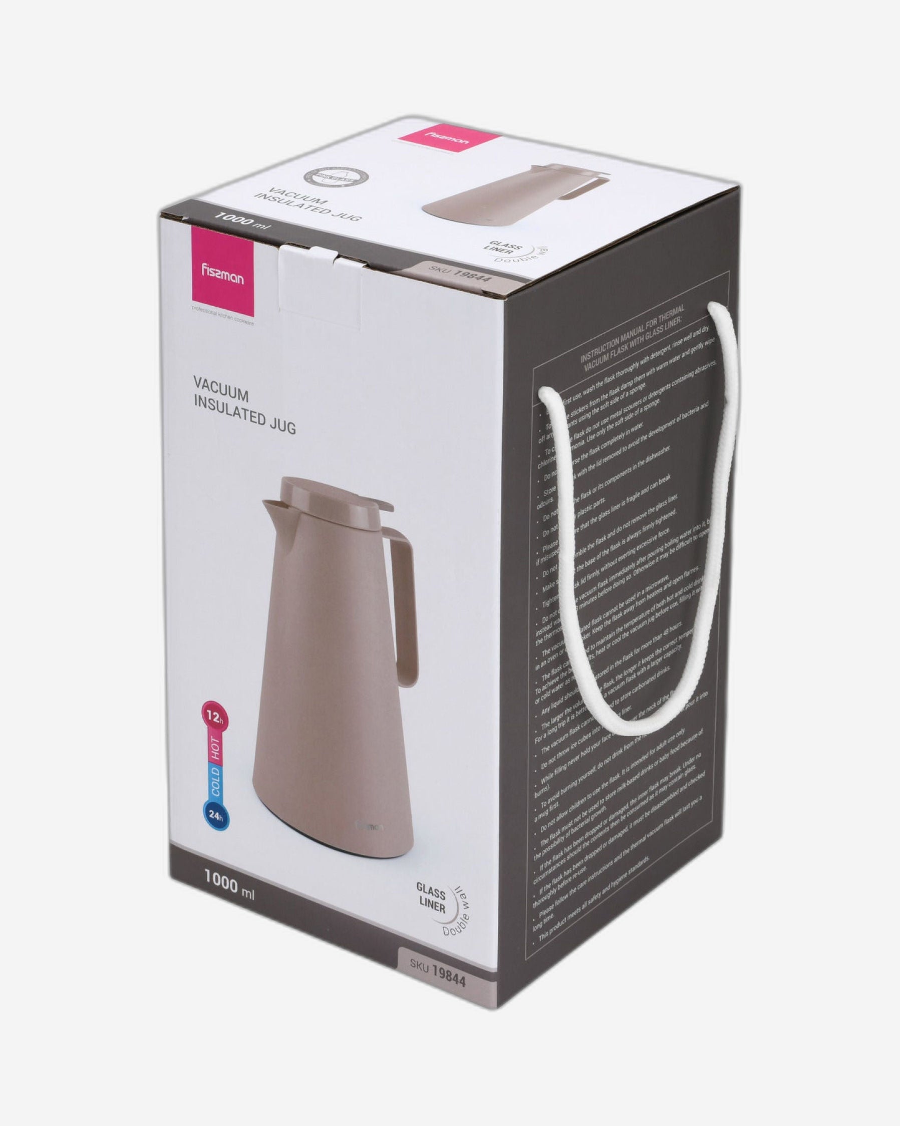 قارورة فيسمان المعزولة بالتفريغ، سعة 1000 مل، بلون كريمة الموكا، مع بطانة زجاجية وردية اللون