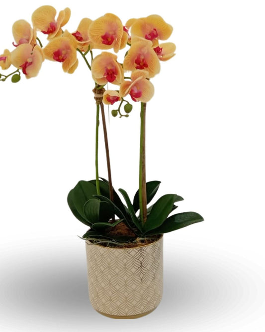 وعاء من الكتان "أوركيد" باللون الأصفر بنقشة ذهبية