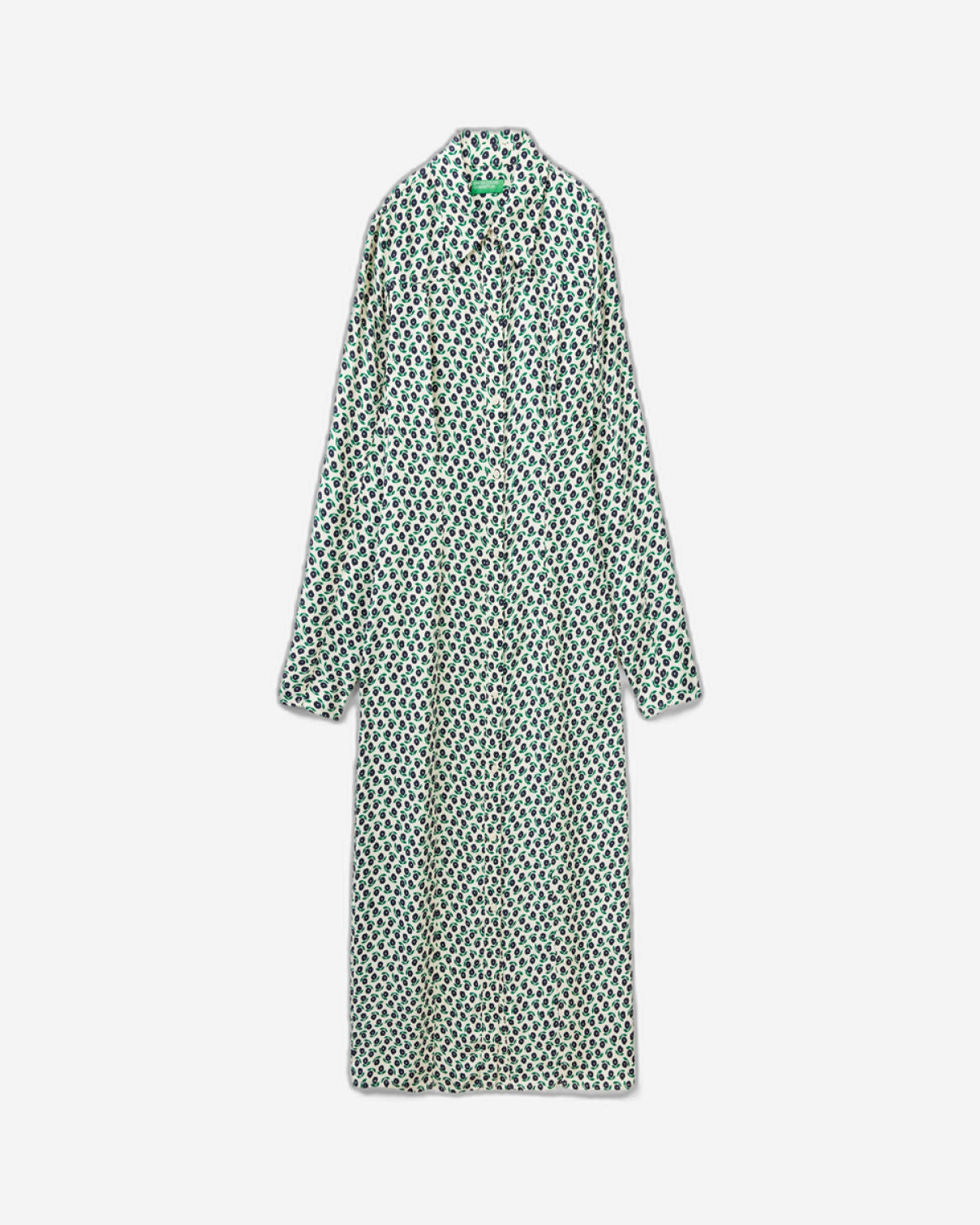 فستان بأكمام طويلة وياقة قميص مزخرفة بالورود مصنوع من 100% فيسكوز