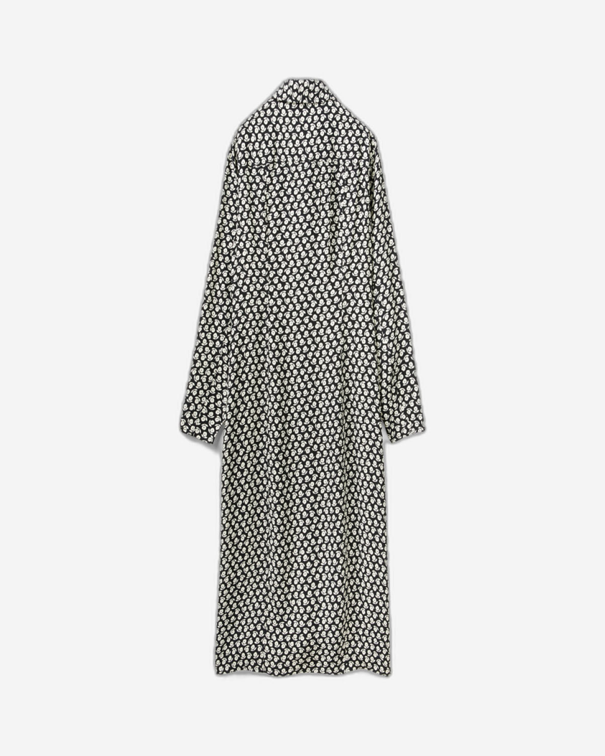 فستان بأكمام طويلة وياقة قميص مزخرفة بالورود مصنوع من 100% فيسكوز