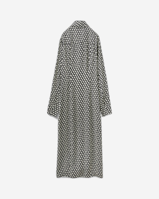 فستان بأكمام طويلة وياقة قميص مزخرفة بالورود مصنوع من 100% فيسكوز