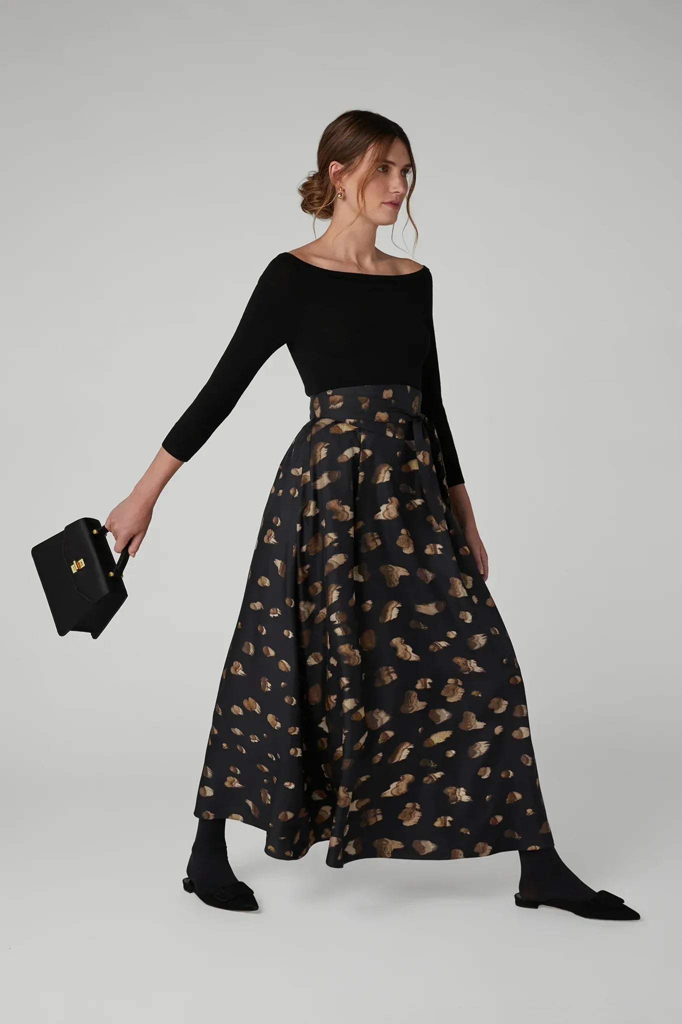 Isabella Silk Twill Printed Maxi Skirt in Purple