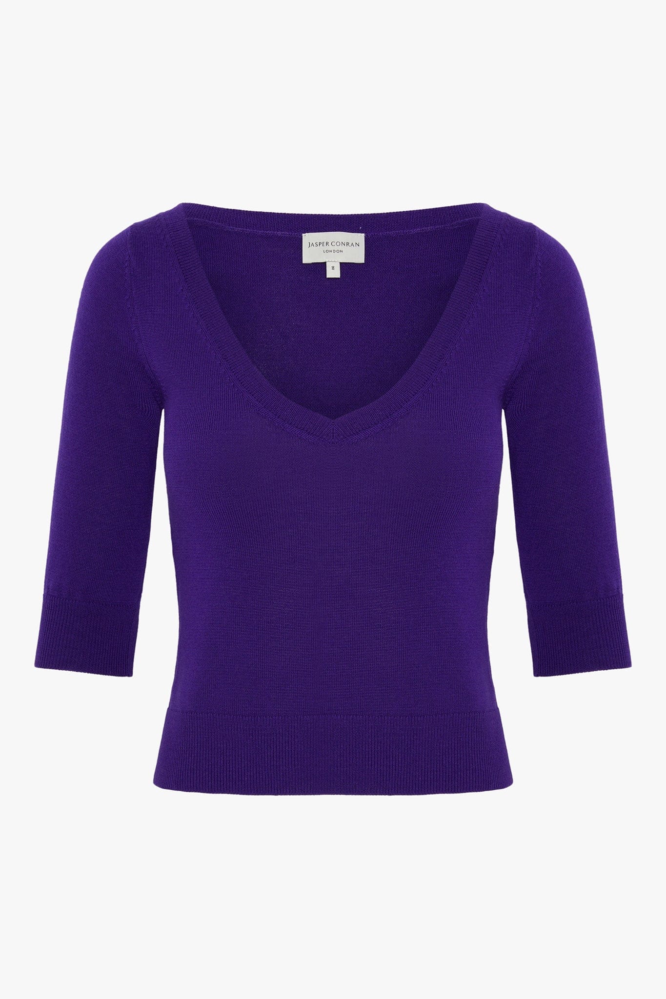 India V Neck Knitted Merino Cotton Top in Violet