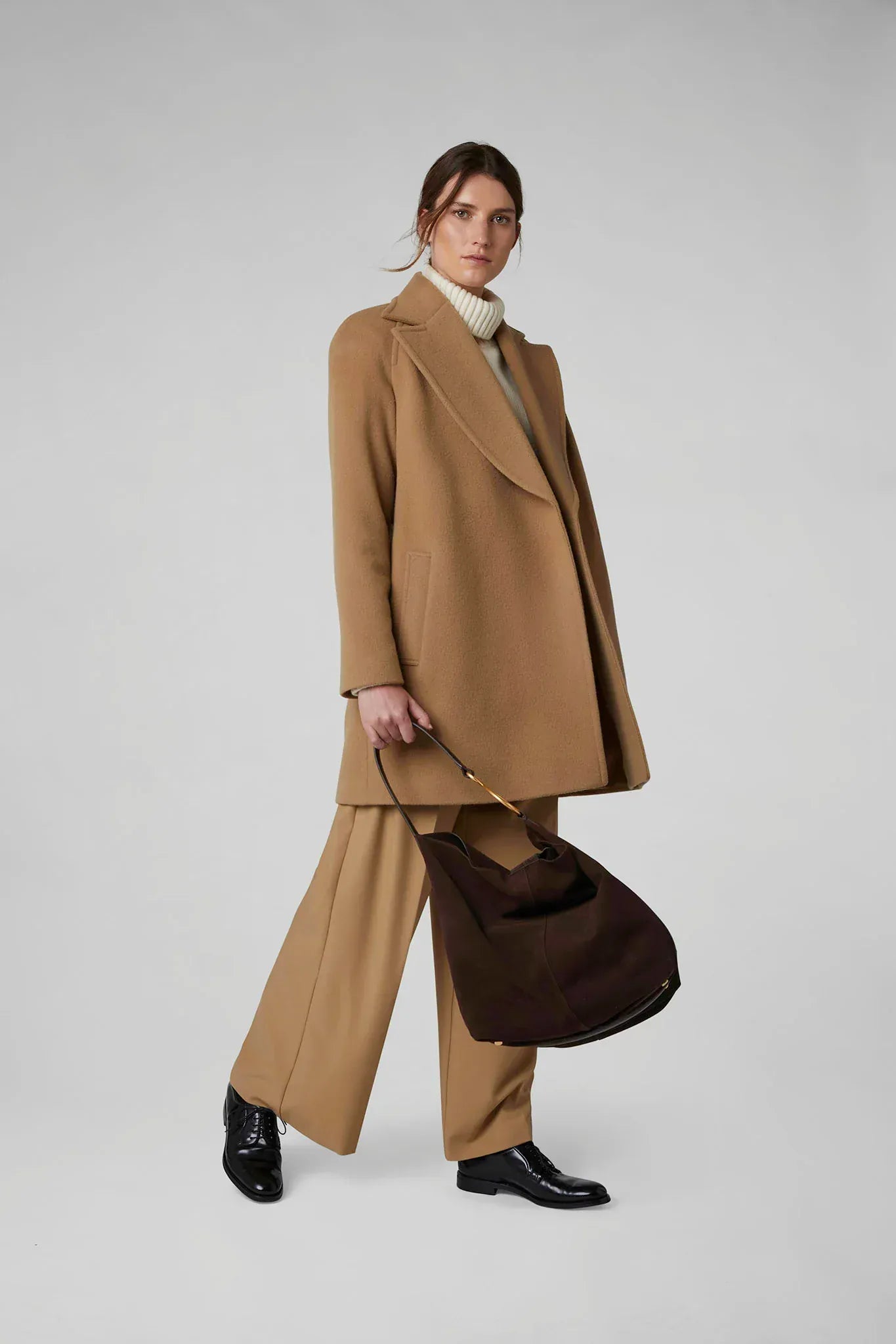 Geraldine Wool Blend Mid-Length Coat in Black