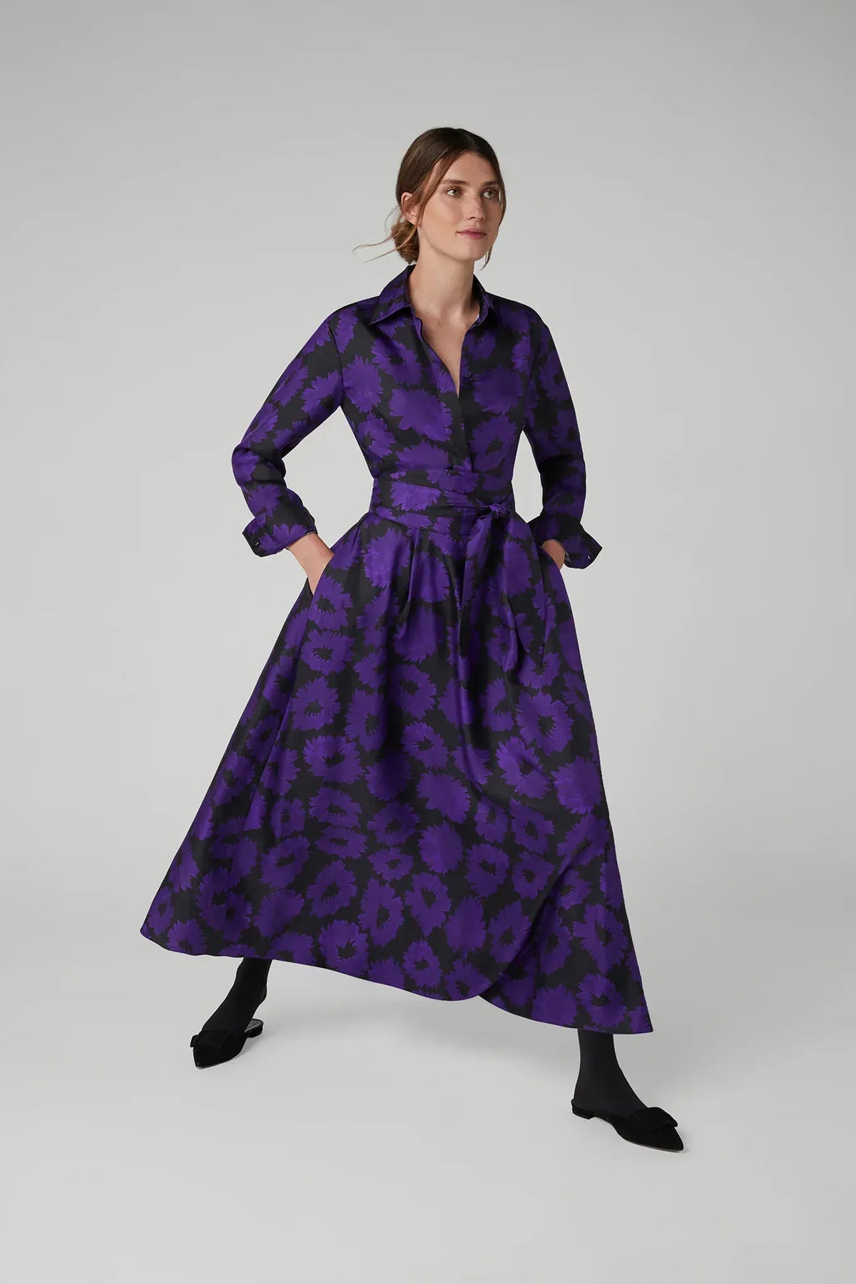 Isabella Silk Twill Printed Shirt in Purple