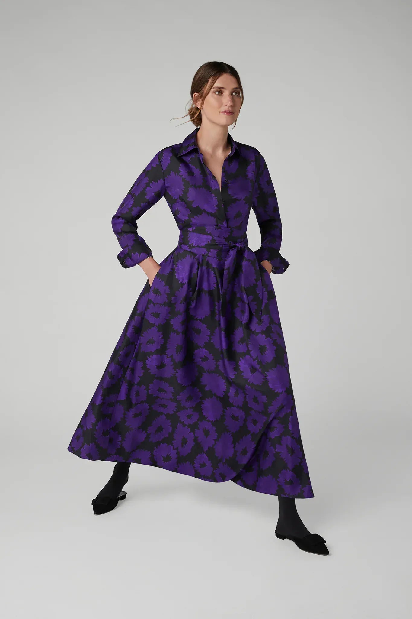 Isabella Silk Twill Printed Shirt in Purple