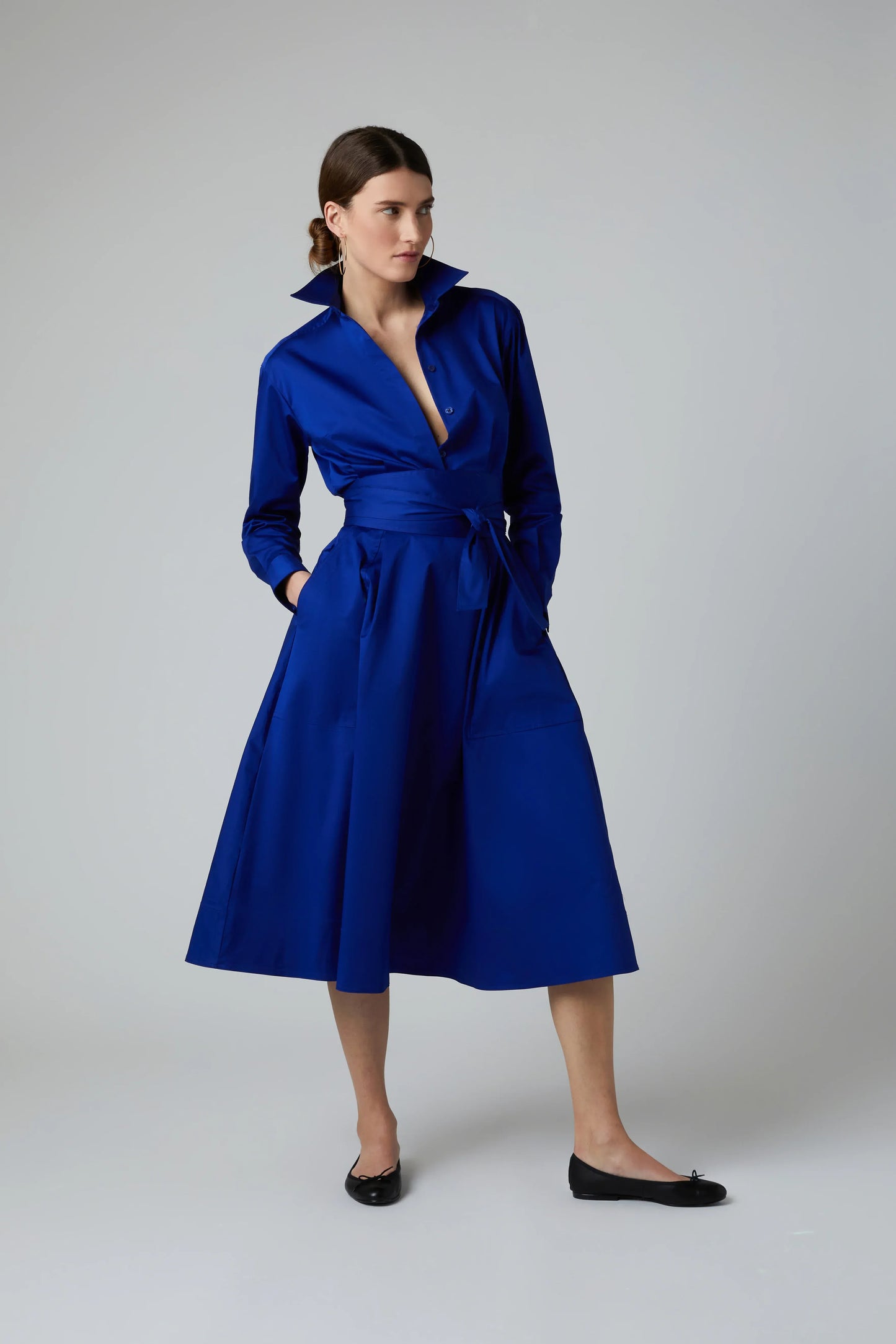 Blythe Full Skirt Shirt Dress in Cobalt Blue