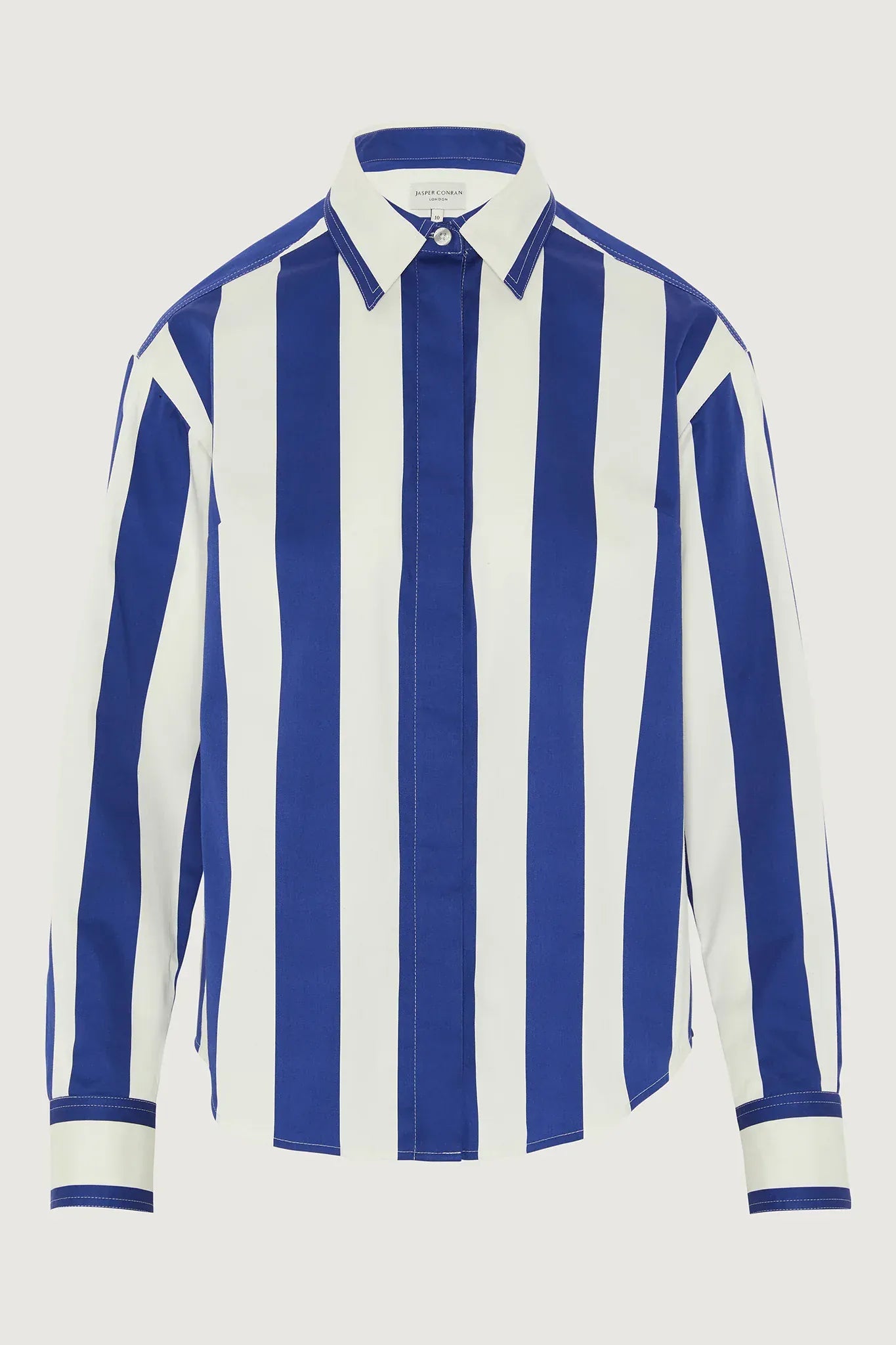 Floretta Striped Button Through Cotton Shirt in Blue
