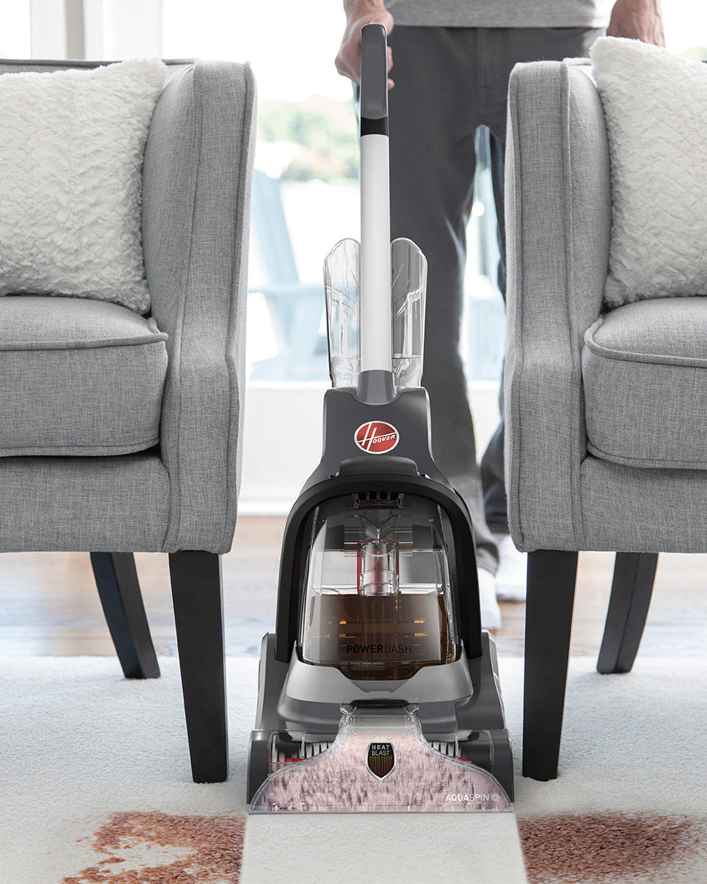 منظف السجاد هوفر باور داش كومباكت، خفيف الوزن، لتنظيف عميق للسجاد والمفروشات، مع فرشاة أكواسبن، يزيل البقع، شفط قوي - CDCW-PDME - مع ضمان