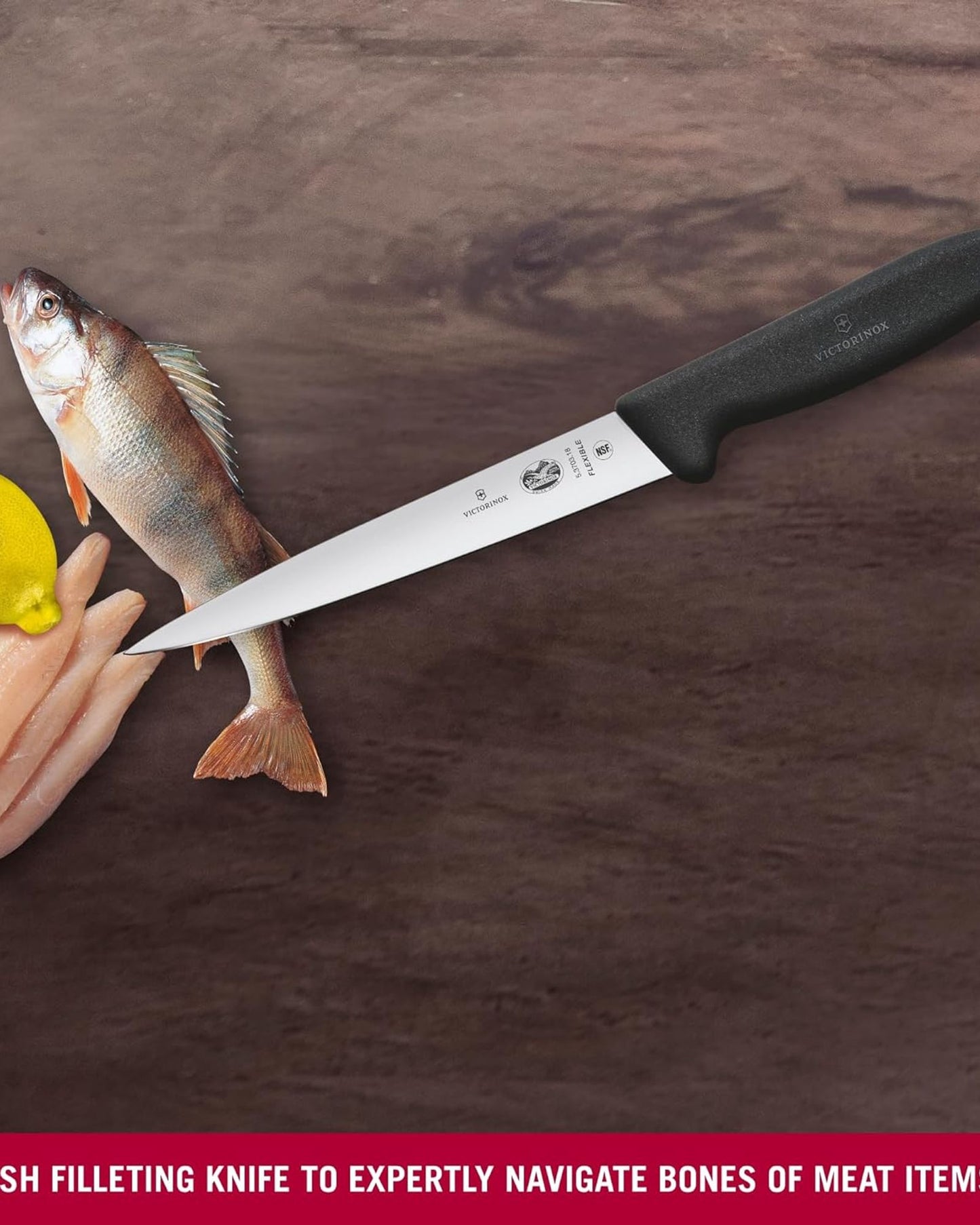 سكين فيكتورينوكس فايبروكس لتقطيع اللحوم بطول 18 سم، رأس مدبب مرن مستقيم، أسود - 5.3703.18