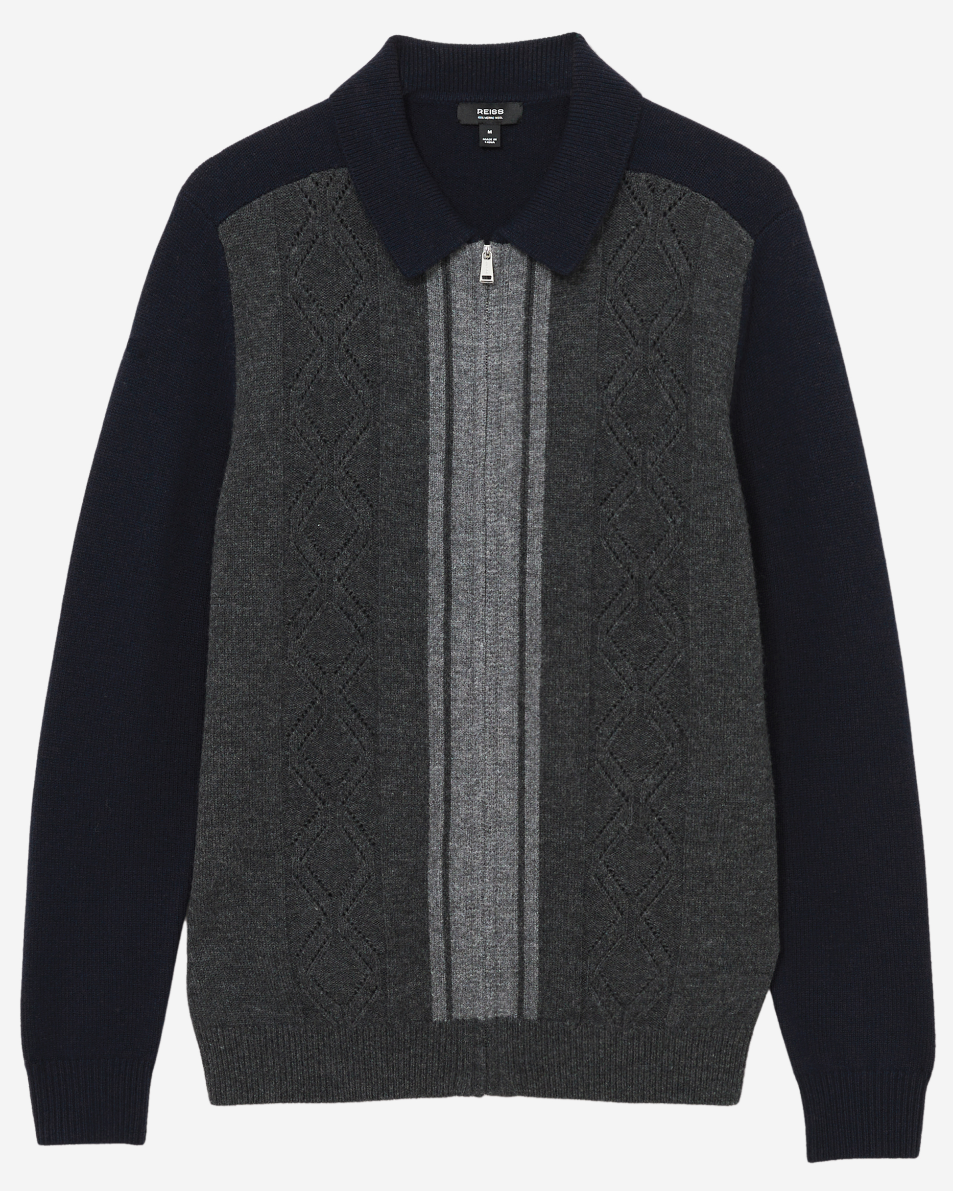 Reiss LS Wool Colour Block Zip Through Cardigan