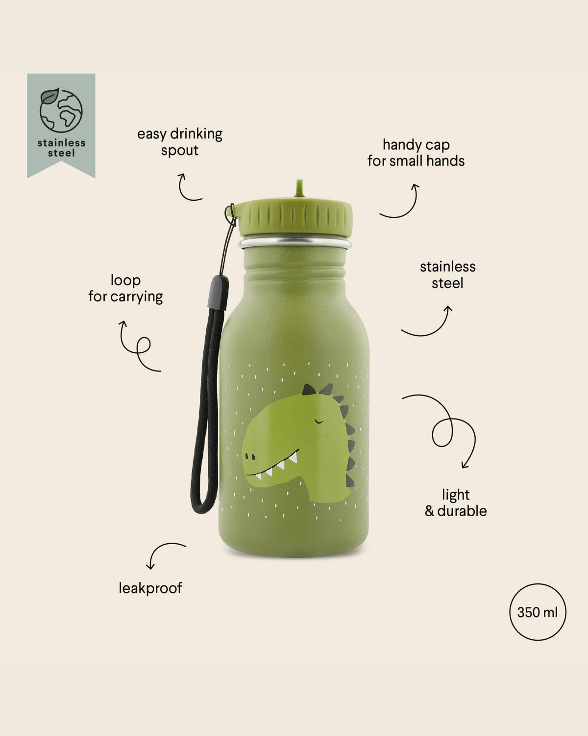 Trixie Stainless Steel Water Bottle - 350ml - Mr.Dino
