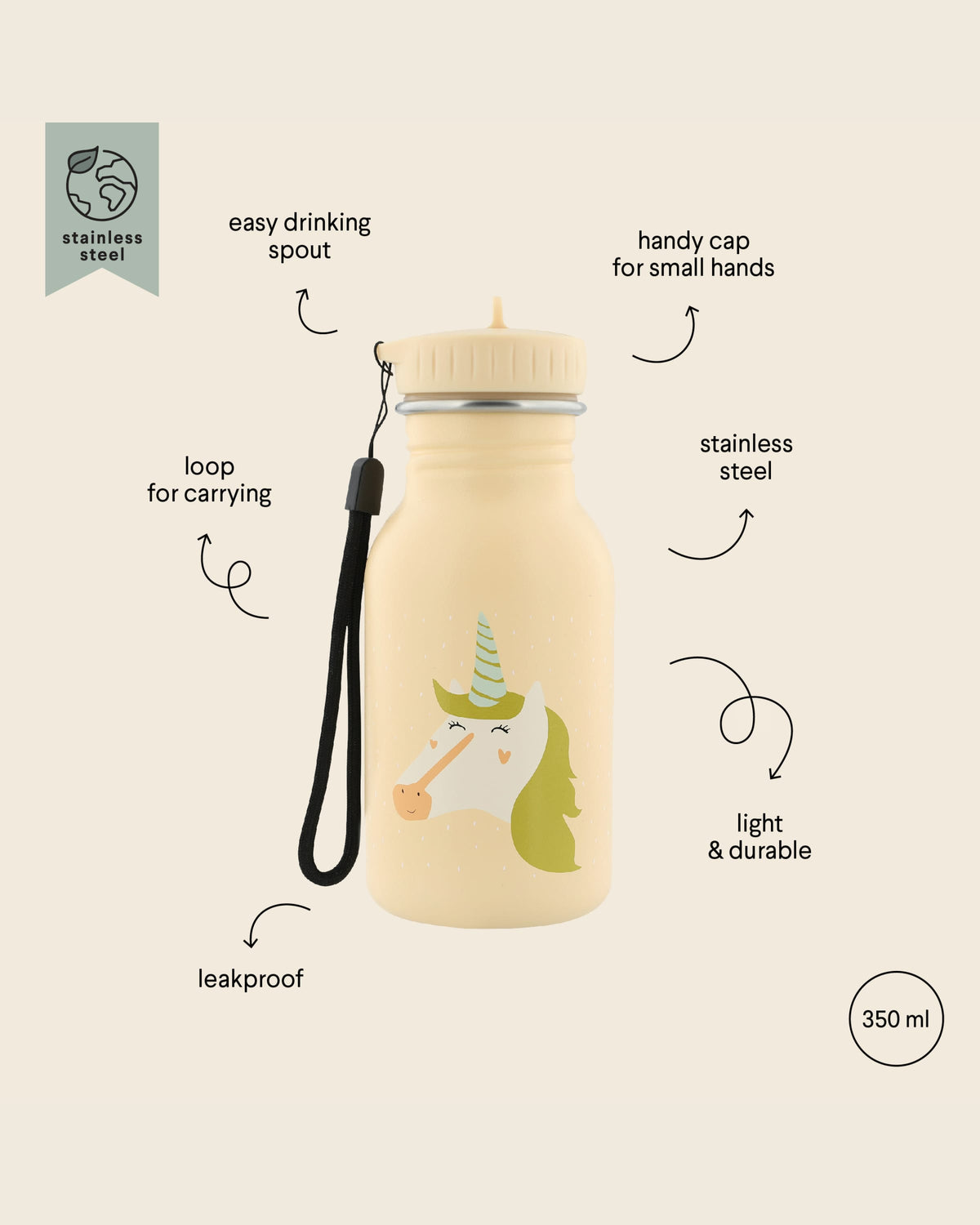 Trixie Stainless Steel Water Bottle - 350ml - Mrs. Unicorn