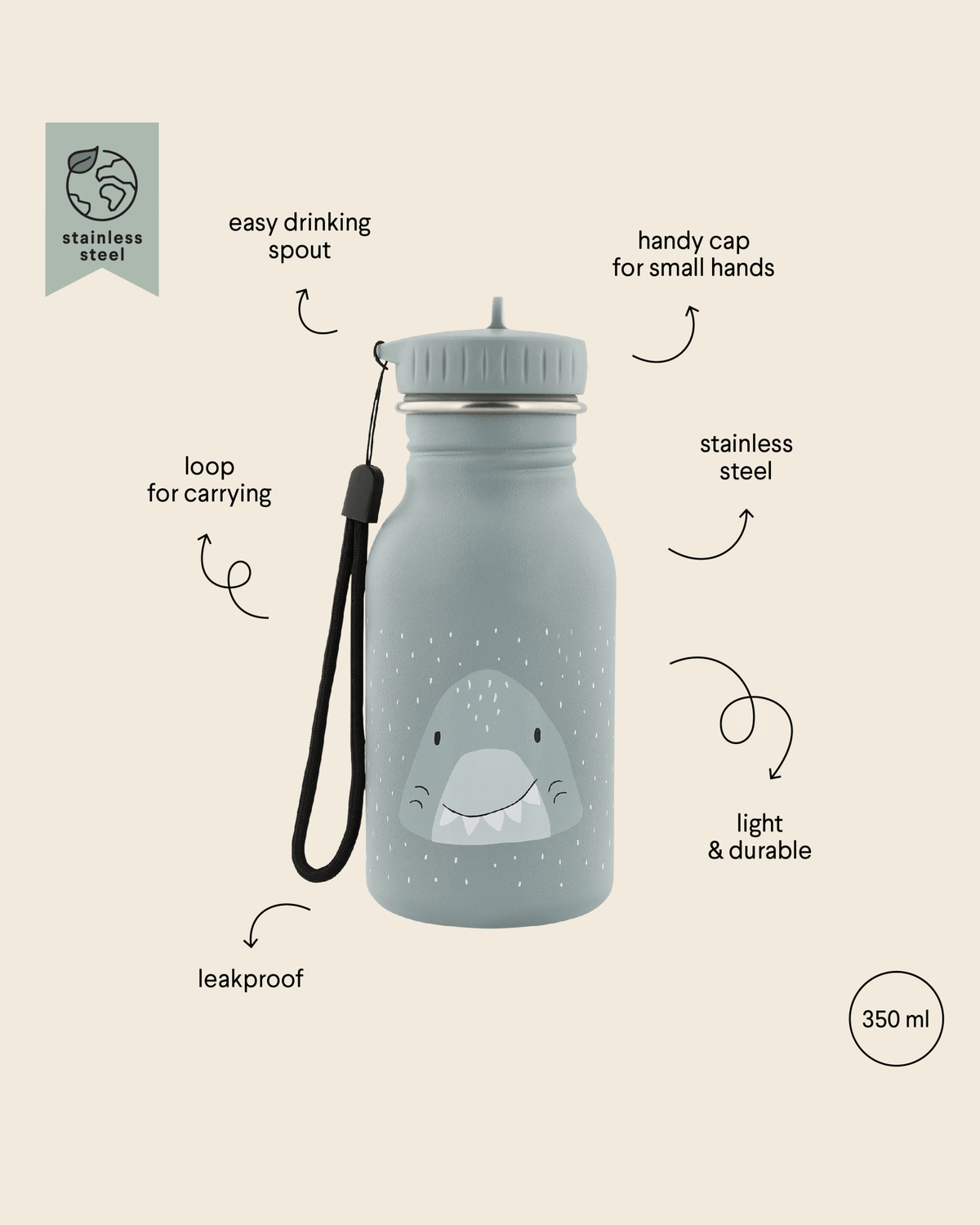 Trixie Stainless Steel Water Bottle - 350ml - Mr. Shark