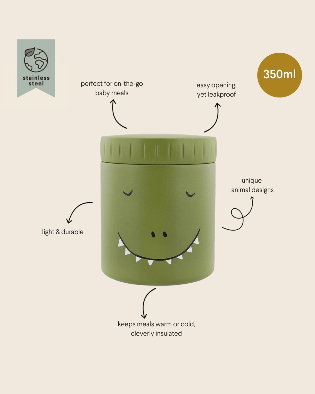 Trixie Double Wall Insulated Food Jar - 350ml - Mr. Dino