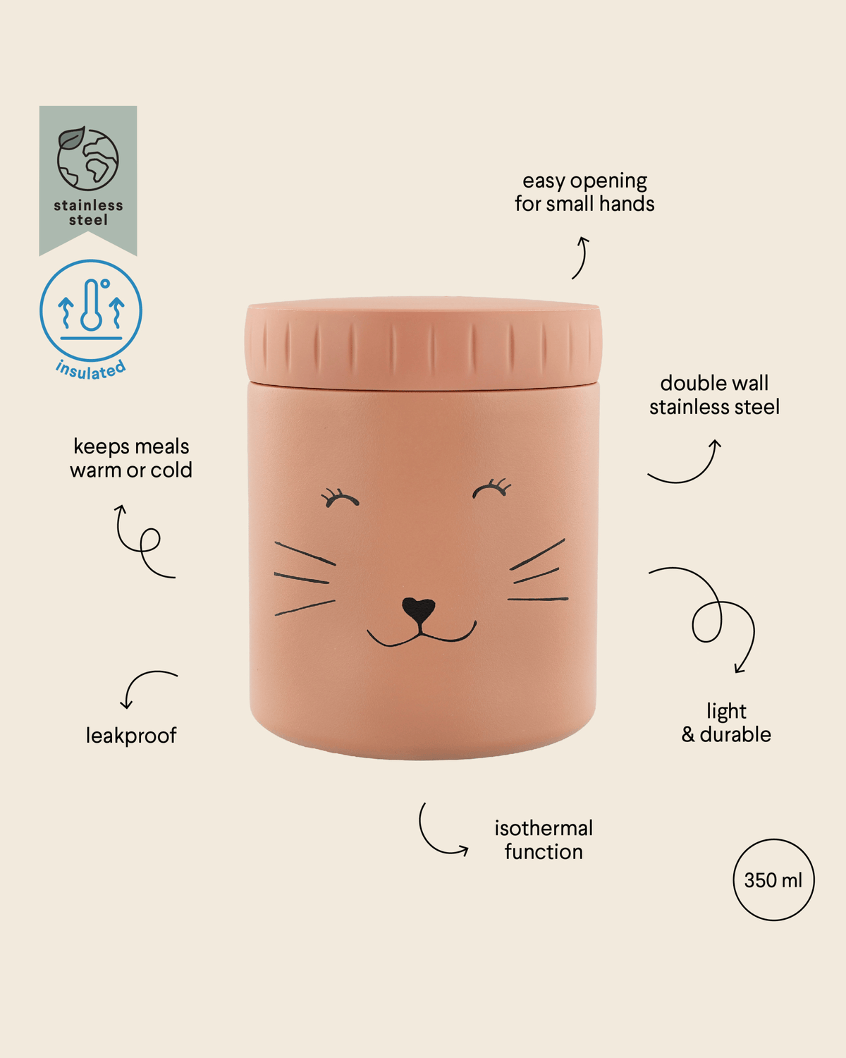 Trixie Double Wall Insulated Food Jar - 350ml - Mrs. Cat