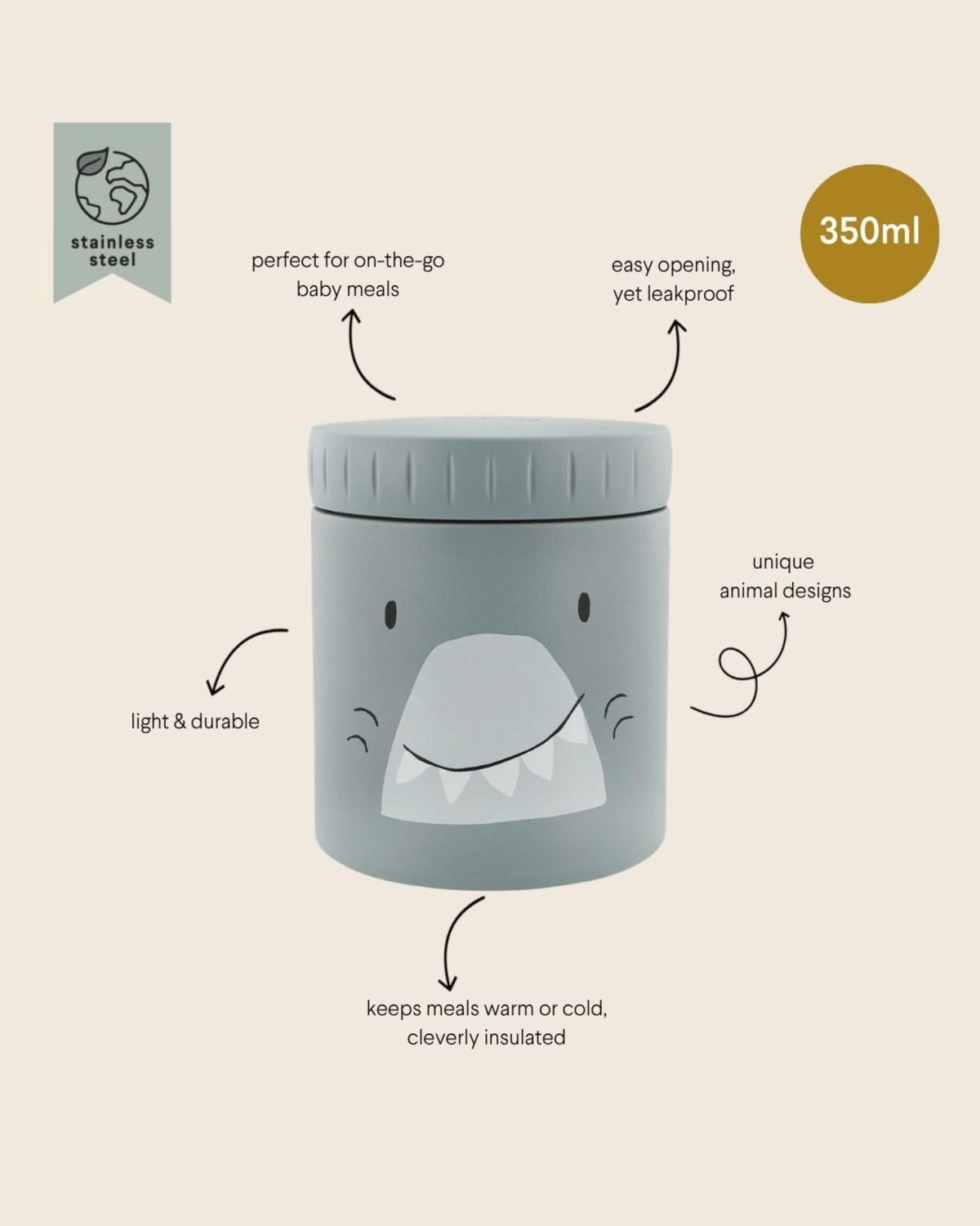 Trixie Double Wall Insulated Food Jar - 350ml - Mr. Shark