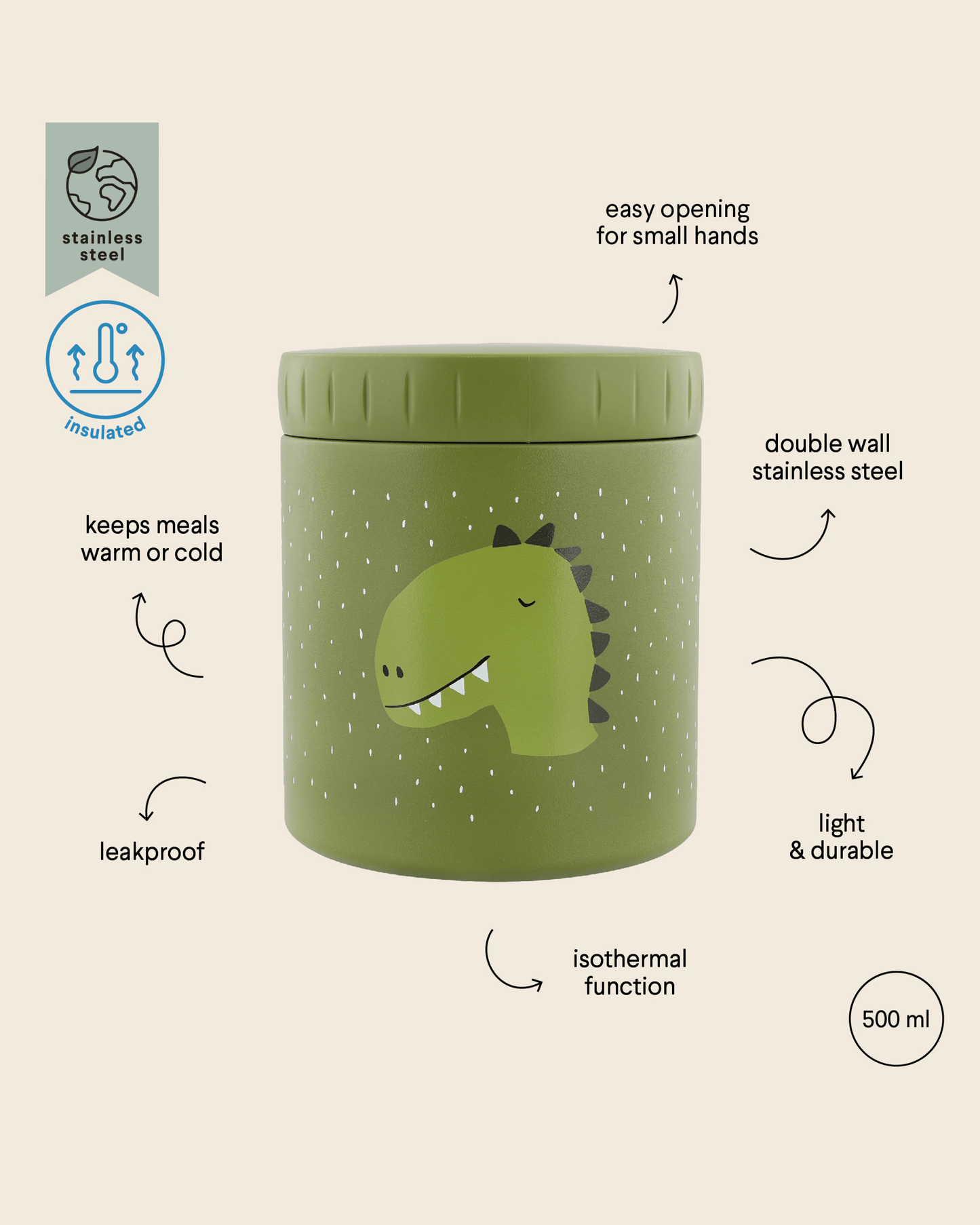 Trixie Double Wall Insulated Food Jar - 500ml - Mr. Dino