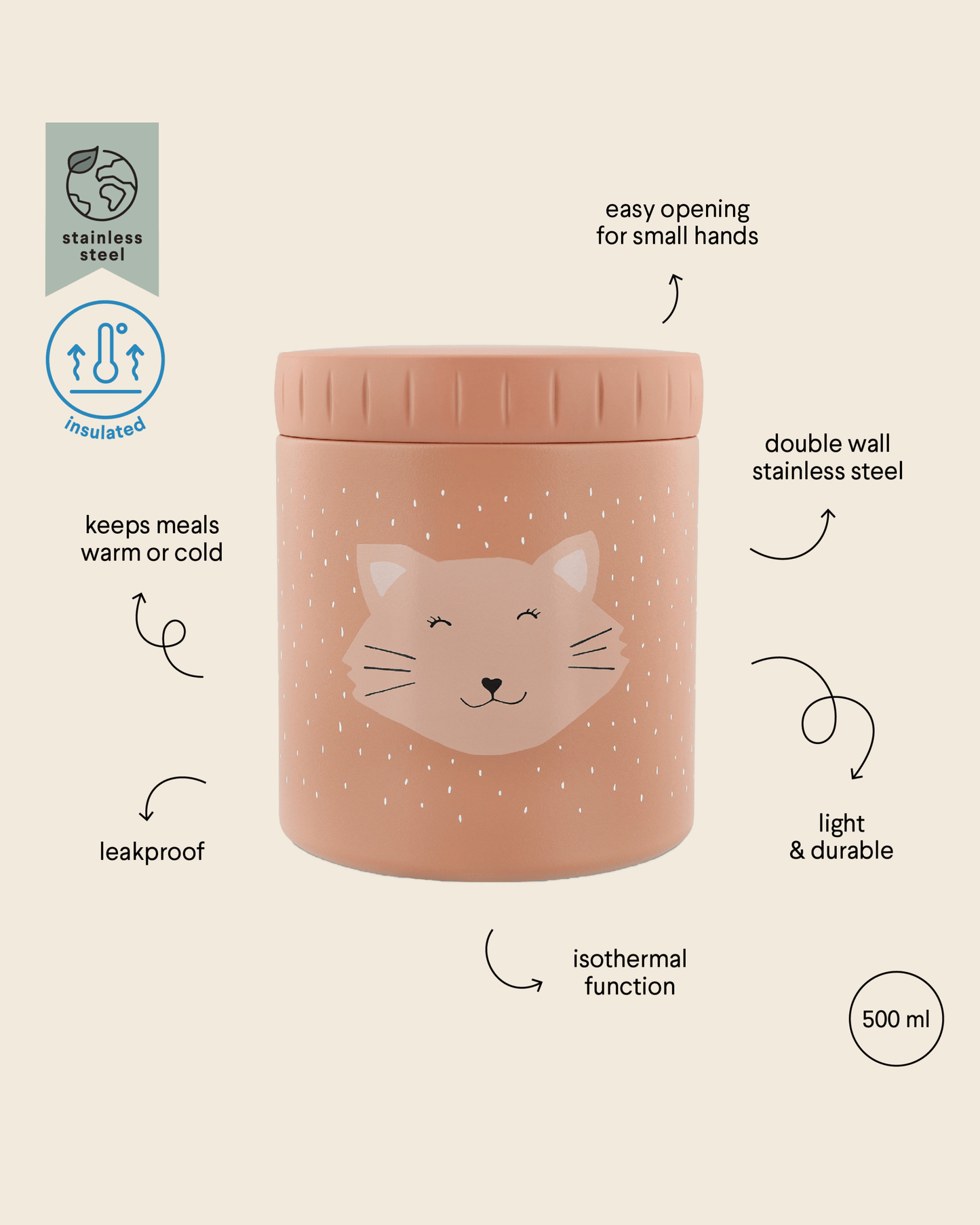 Trixie Double Wall Insulated Food Jar - 500ml - Mrs. Cat