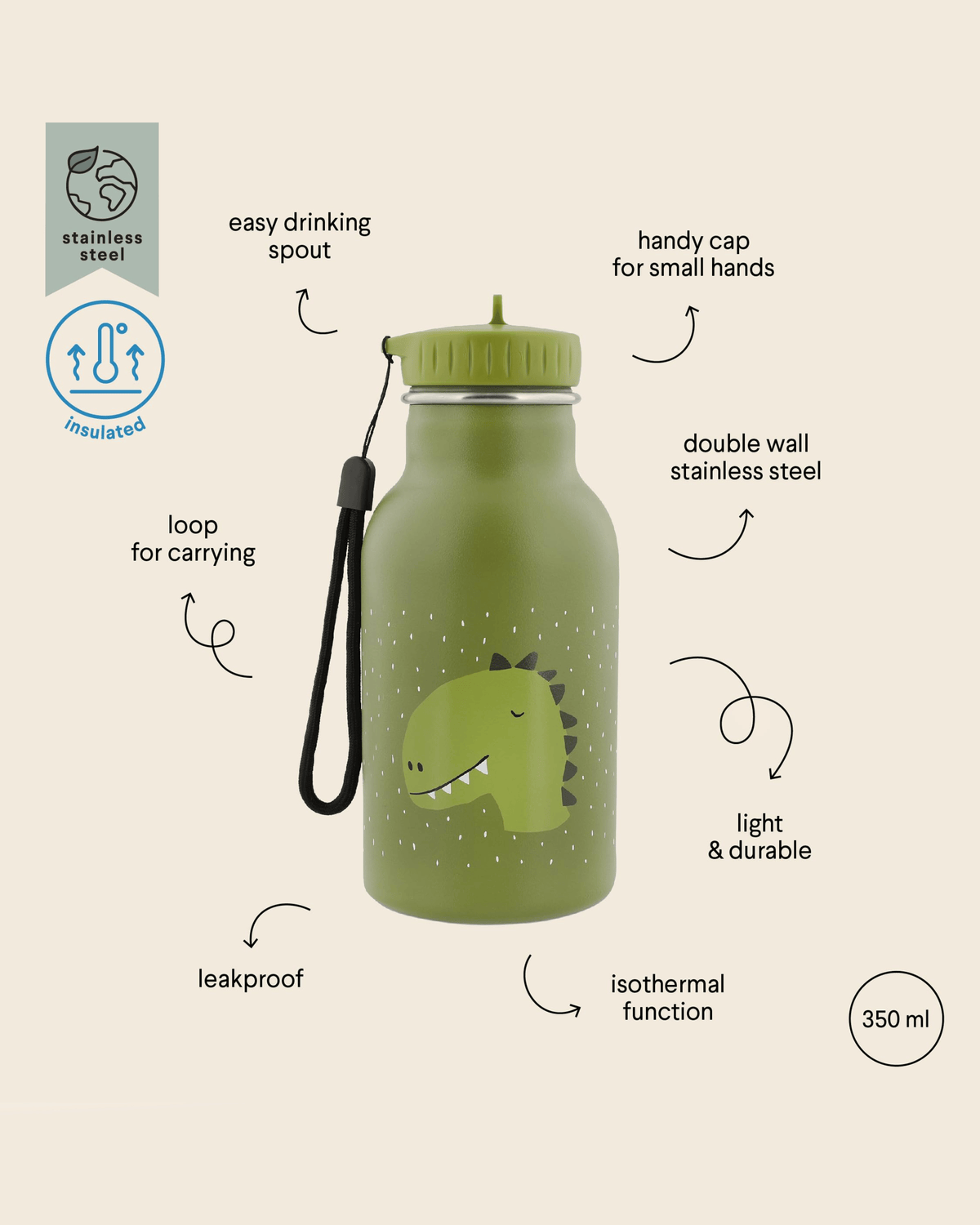 Trixie Double Wall Insulated Water Bottle - 350ml - Mr. Dino