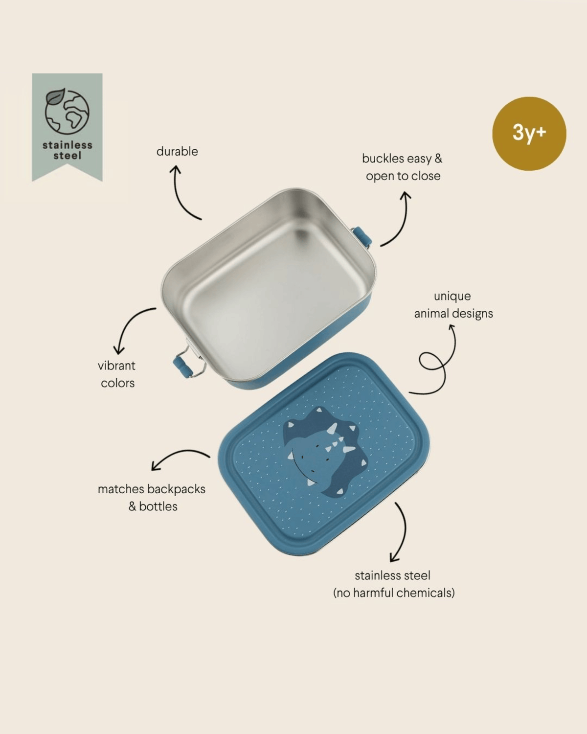 Trixie Stainless Steel Lunch Box Small - Mr. Triceratops