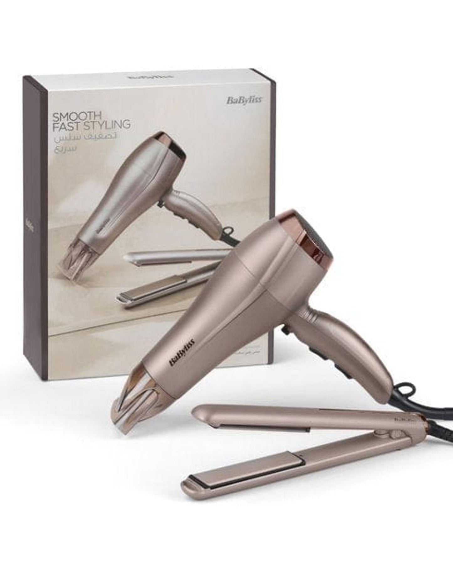 فرشاة شعر بادل للسفر من بيبي ليس، مجفف شعر تيار مستمر 1900-2300 واط، مجفف شعر احترافي 2300 واط ومجموعة مكواة فرد الشعر سموث برو 235 بجودة صالونات التجميل، ألواح سيراميك، تصفيف شعر بدون تجعد، بيج - 5514PSDE