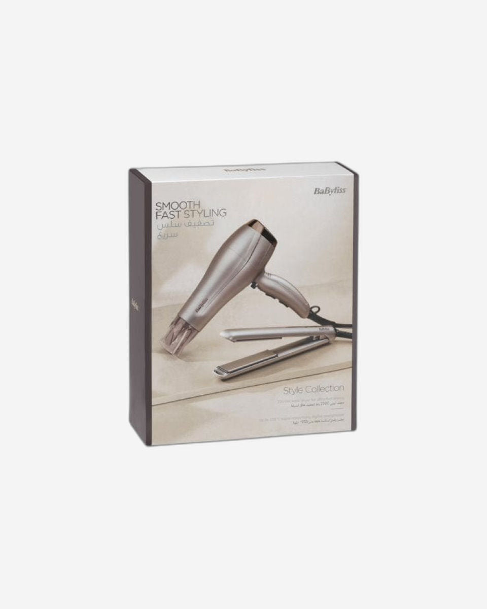 فرشاة شعر بادل للسفر من بيبي ليس، مجفف شعر تيار مستمر 1900-2300 واط، مجفف شعر احترافي 2300 واط ومجموعة مكواة فرد الشعر سموث برو 235 بجودة صالونات التجميل، ألواح سيراميك، تصفيف شعر بدون تجعد، بيج - 5514PSDE