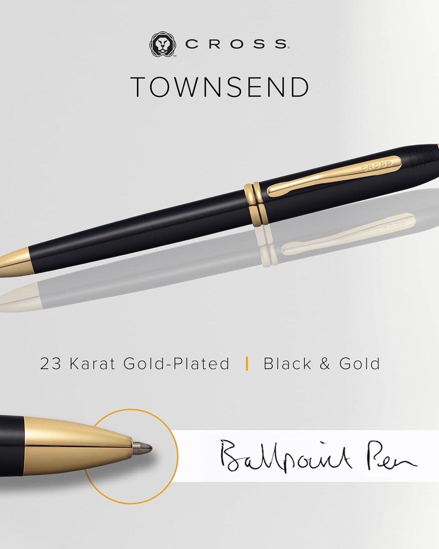 قلم حبر جاف كلاسيكي من Cross Townsend® باللون الأسود مع مواعيد مطلية بالذهب عيار 23 قيراطًا - 572TW