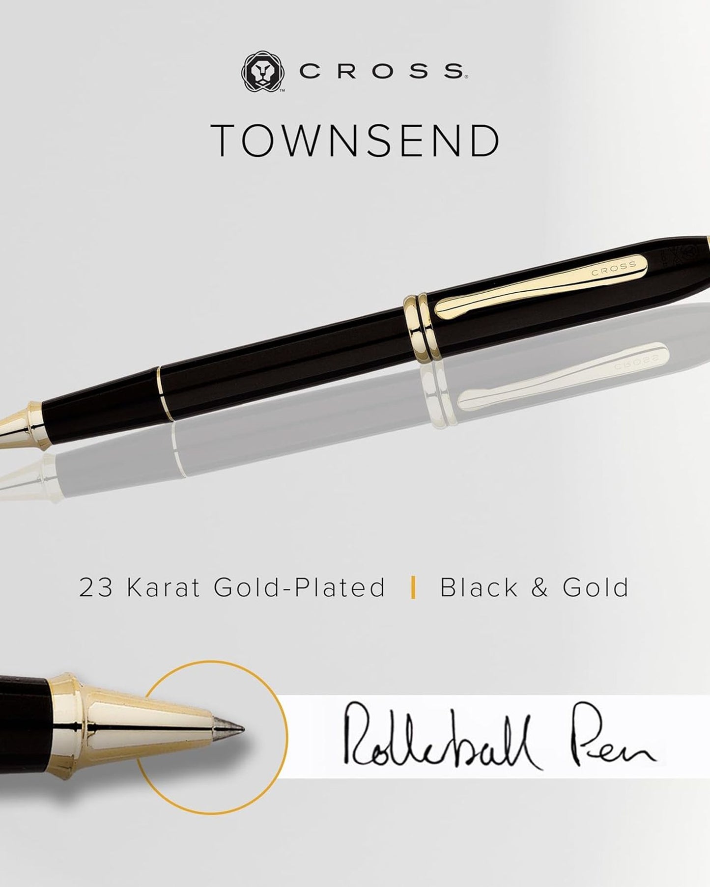 قلم حبر جاف كلاسيكي من Cross Townsend® باللون الأسود مع تشطيبات ذهبية عيار 23 قيراطًا - 575