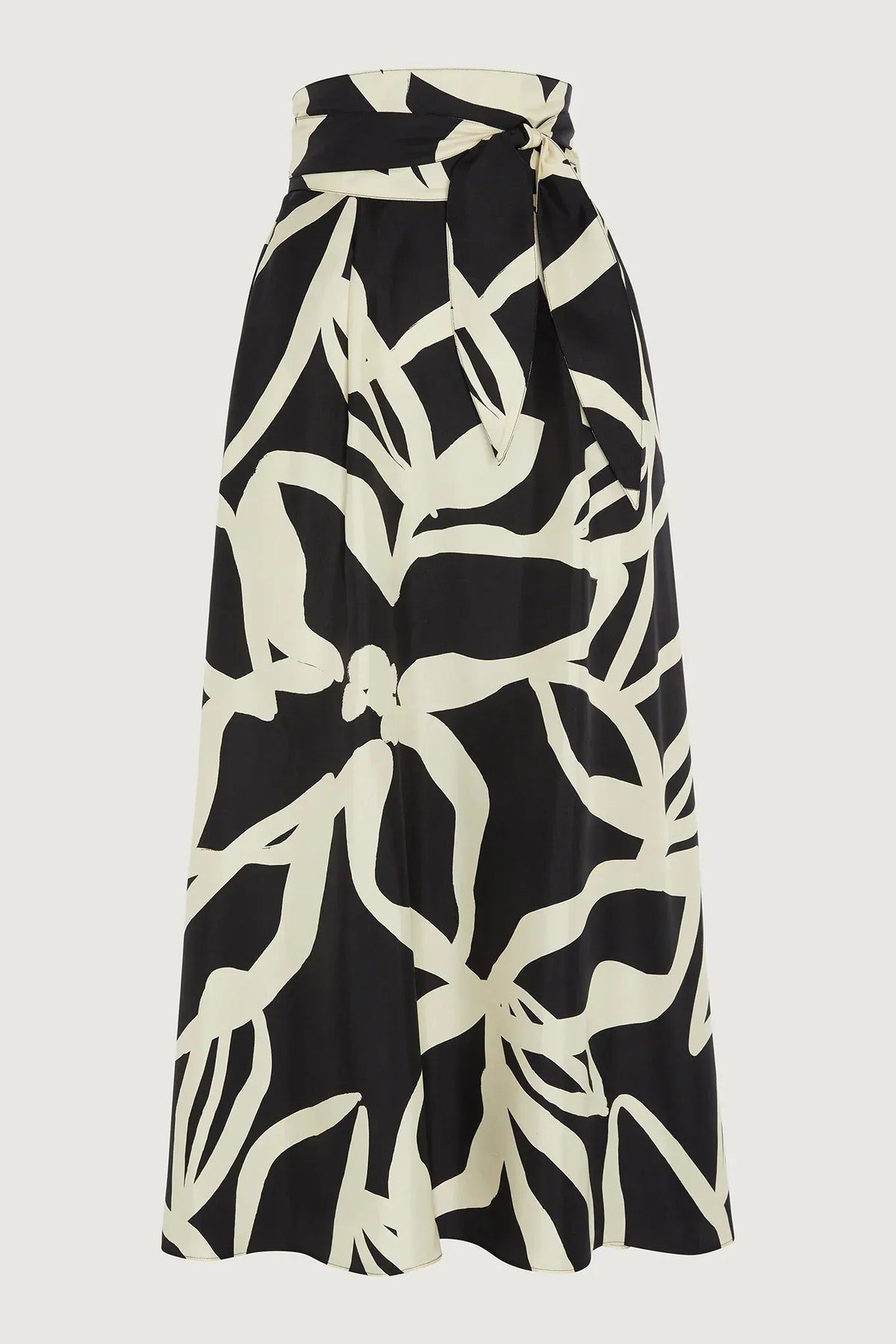Gail Silk Twill Printed Maxi Skirt in Black