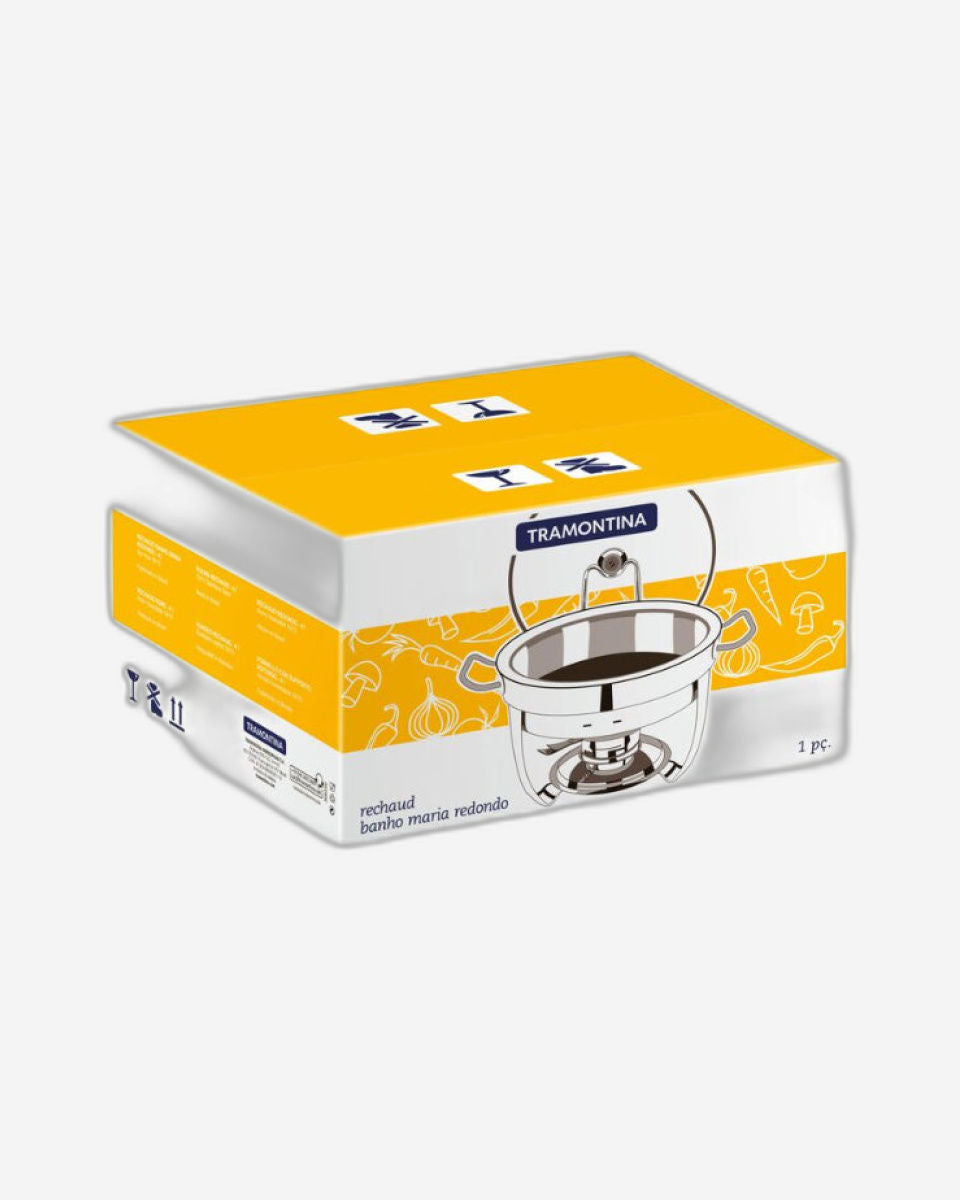 طبق تسخين دائري من الفولاذ المقاوم للصدأ من ترامونتينا مع حامل غطاء وموقد، سعة 4.3 لتر