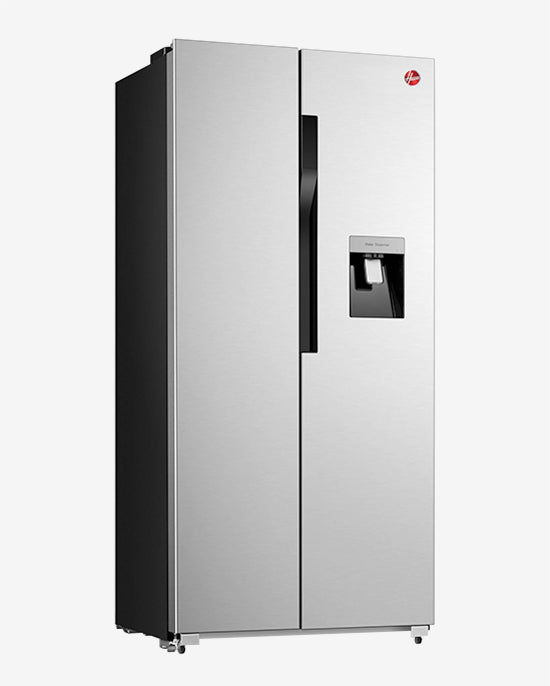 ثلاجة هوفر 532 لتر بتقنية العاكس، ذات بابين متجاورين، مزودة بموزع مياه