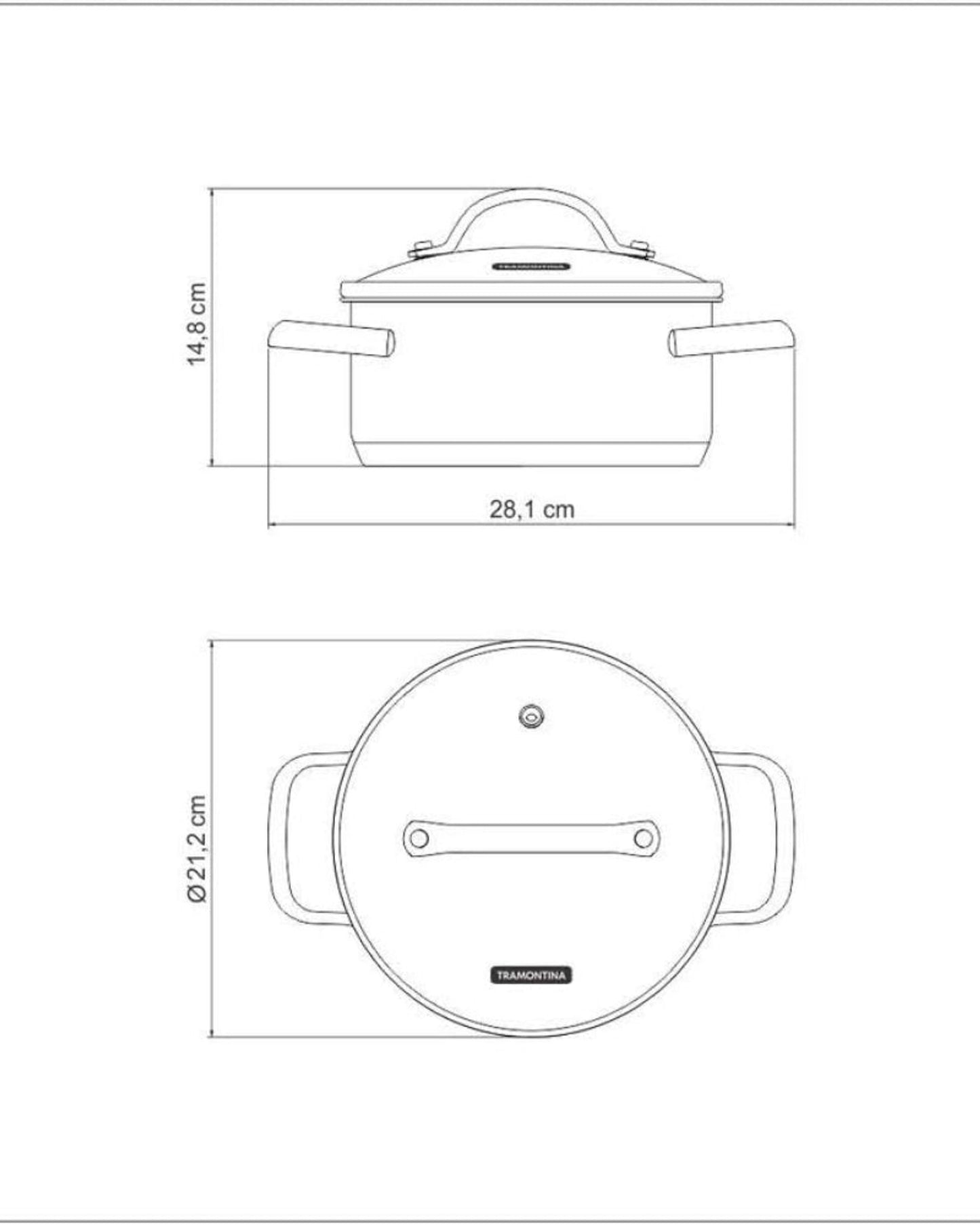 ترامونتينا برازيل أونا 20 سم 2.9 لتر طاجن ضحل من الفولاذ المقاوم للصدأ مع قاع ثلاثي الطبقات