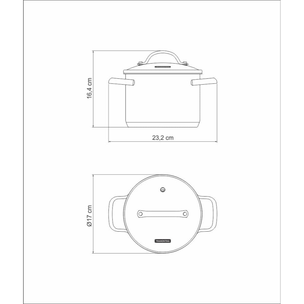قدر طهي ترامونتينا برازيل أونا 16 سم 2.2 لتر من الفولاذ المقاوم للصدأ مع قاعدة ثلاثية الطبقات