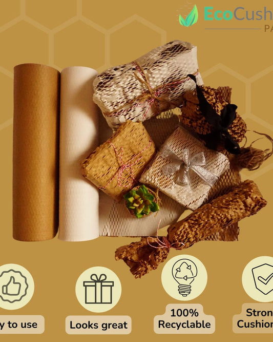 لفافة ورق تغليف EcoCushion | 50 مترًا × 15 بوصة | قابلة للتمدد حتى 75 مترًا