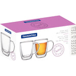 طقم أكواب شاي وقهوة زجاج مزدوج الجدار من ترامونتينا برازيل، قطعتين، سعة 270 مل، مع مقابض