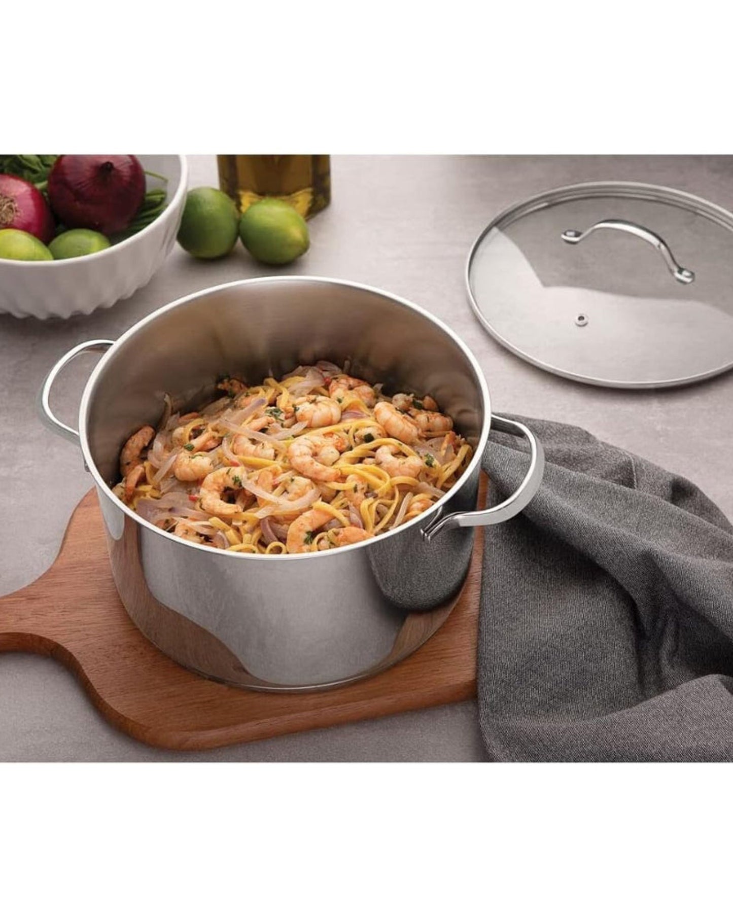 طقم أواني طهي ترامونتينا برازيل أونا من الفولاذ المقاوم للصدأ، 7 قطع، بقاعدة ثلاثية الطبقات