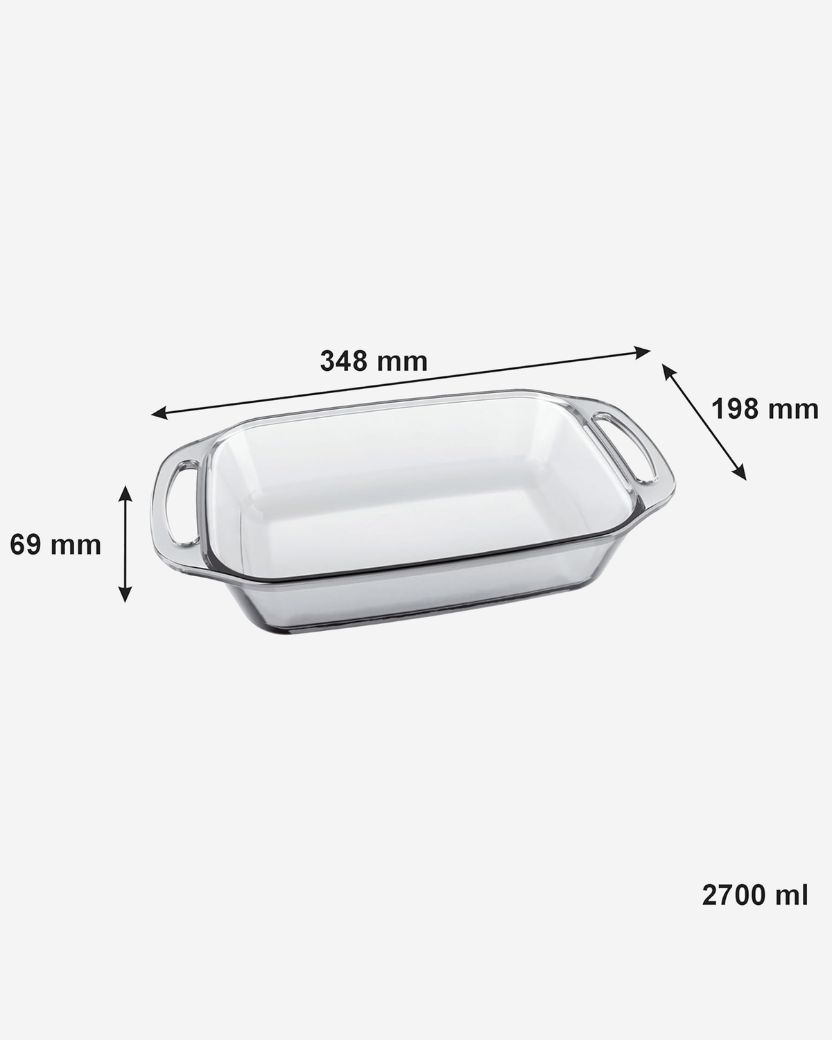 Marinex Rectangular Glass Roaster with Handles, Heat-Resistant, Oven-Safe, 2.7L