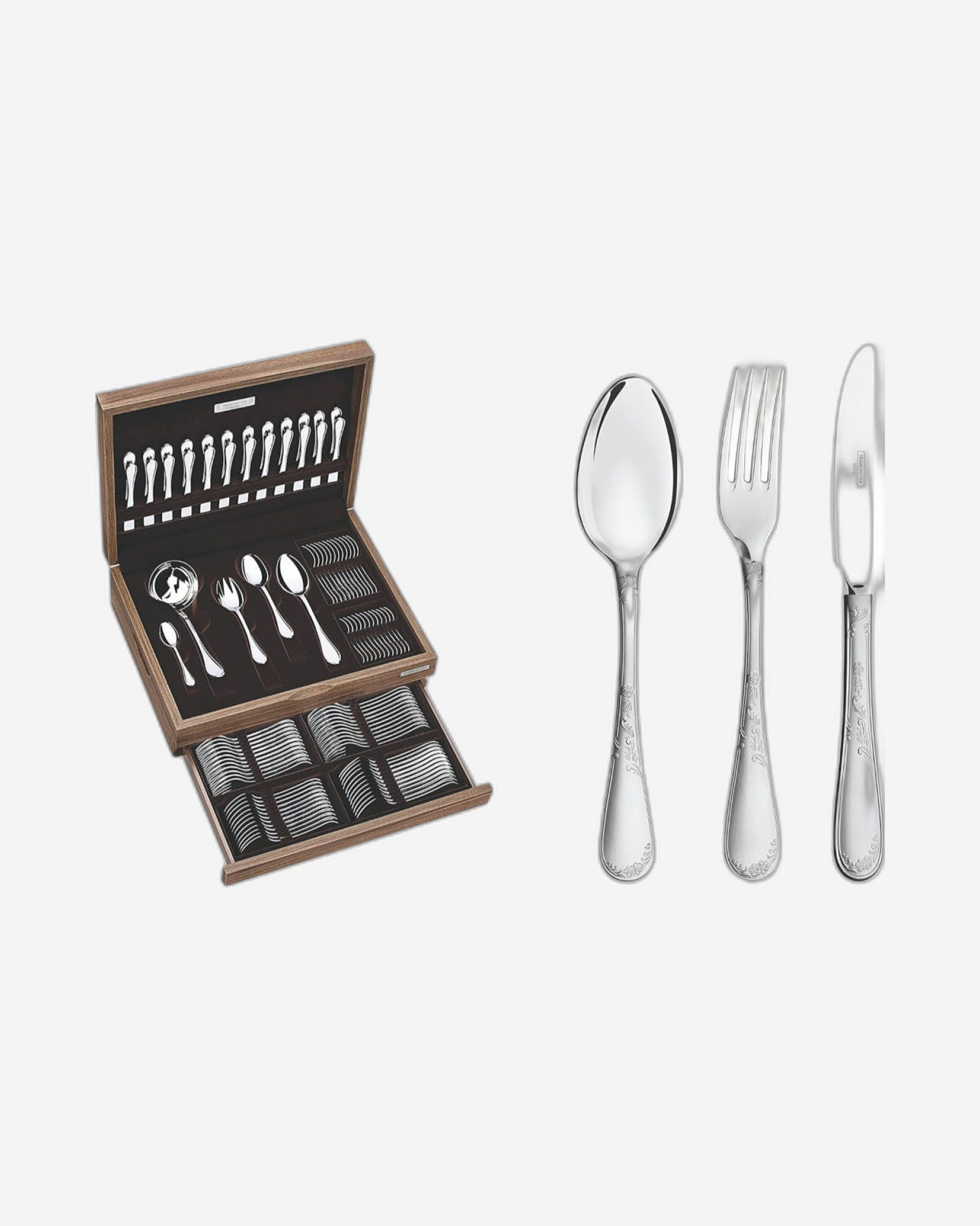 طقم أدوات مائدة ترامونتينا برازيل ريناسنكا من 101 قطعة من الفولاذ المقاوم للصدأ بلمسة نهائية لامعة وغير لامعة مع علبة خشبية