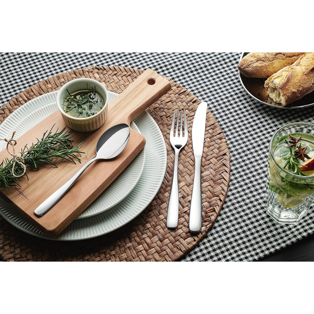 طقم أدوات مائدة ترامونتينا برازيل أمازونا من الفولاذ المقاوم للصدأ، مكون من 24 قطعة، مع سكين لحم ولمسة نهائية شديدة اللمعان