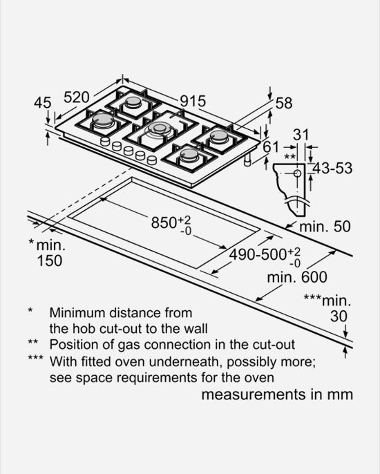 Bosch Series 6 Gas Hob 5 Burners Glass