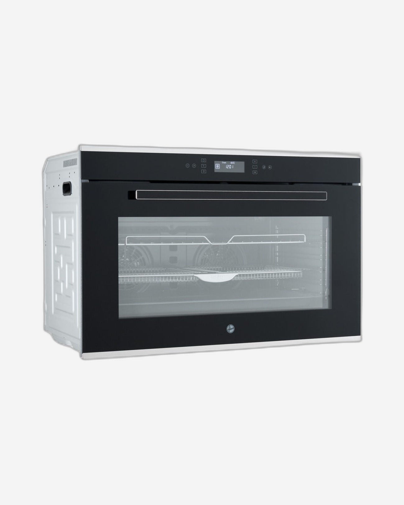 فرن كهربائي من هوفر، 90 سم، سعة 125 لترًا، مروحة حرارية، نظام تبريد علوي، إضاءة داخلية، تحكم باللمس بالكامل، حواف من الفولاذ المقاوم للصدأ، باب زجاجي ثلاثي الطبقات، تجويف من المينا - HEO-T90125-BBI